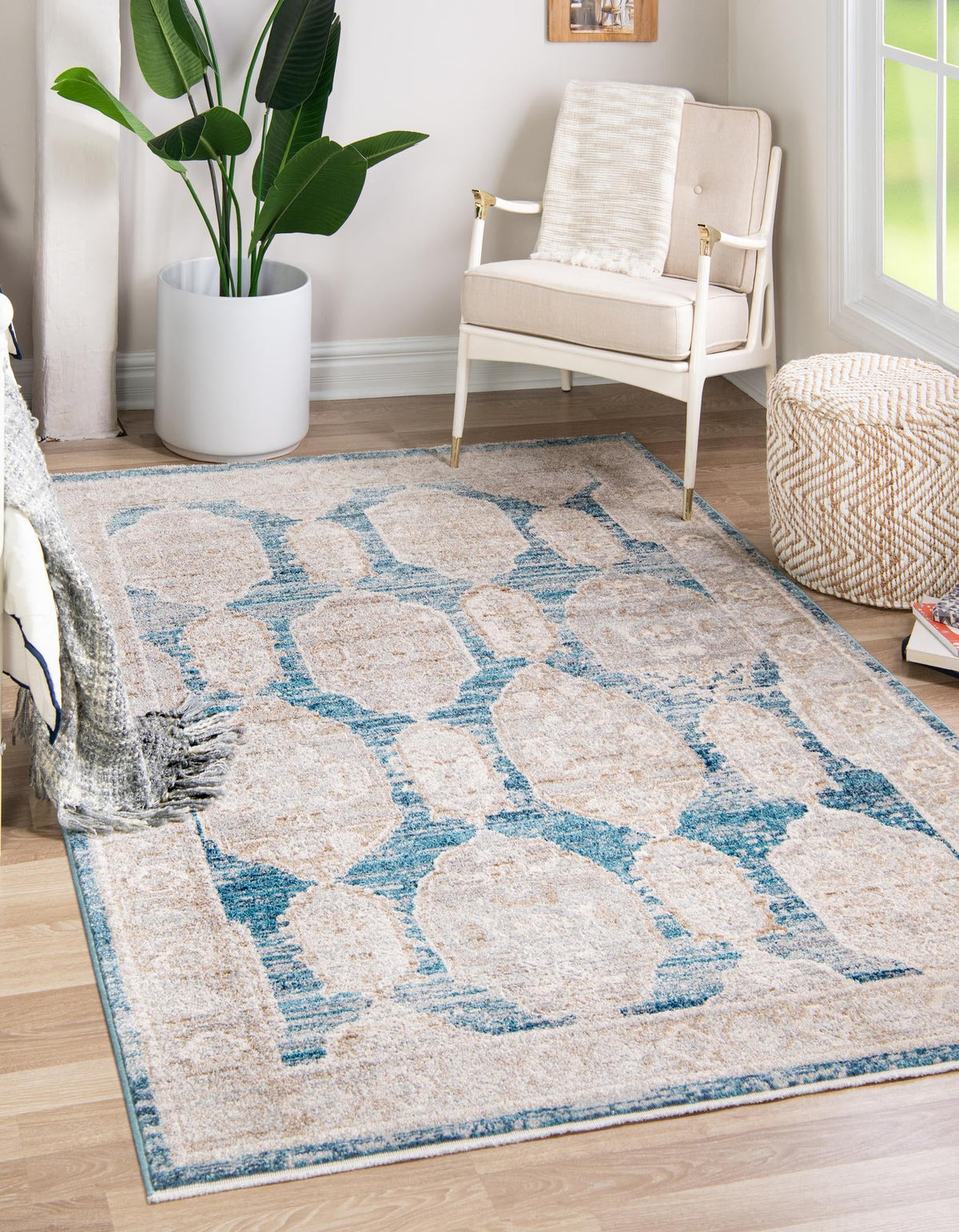Lola Bold Blue & Cream Area Rug, room setting