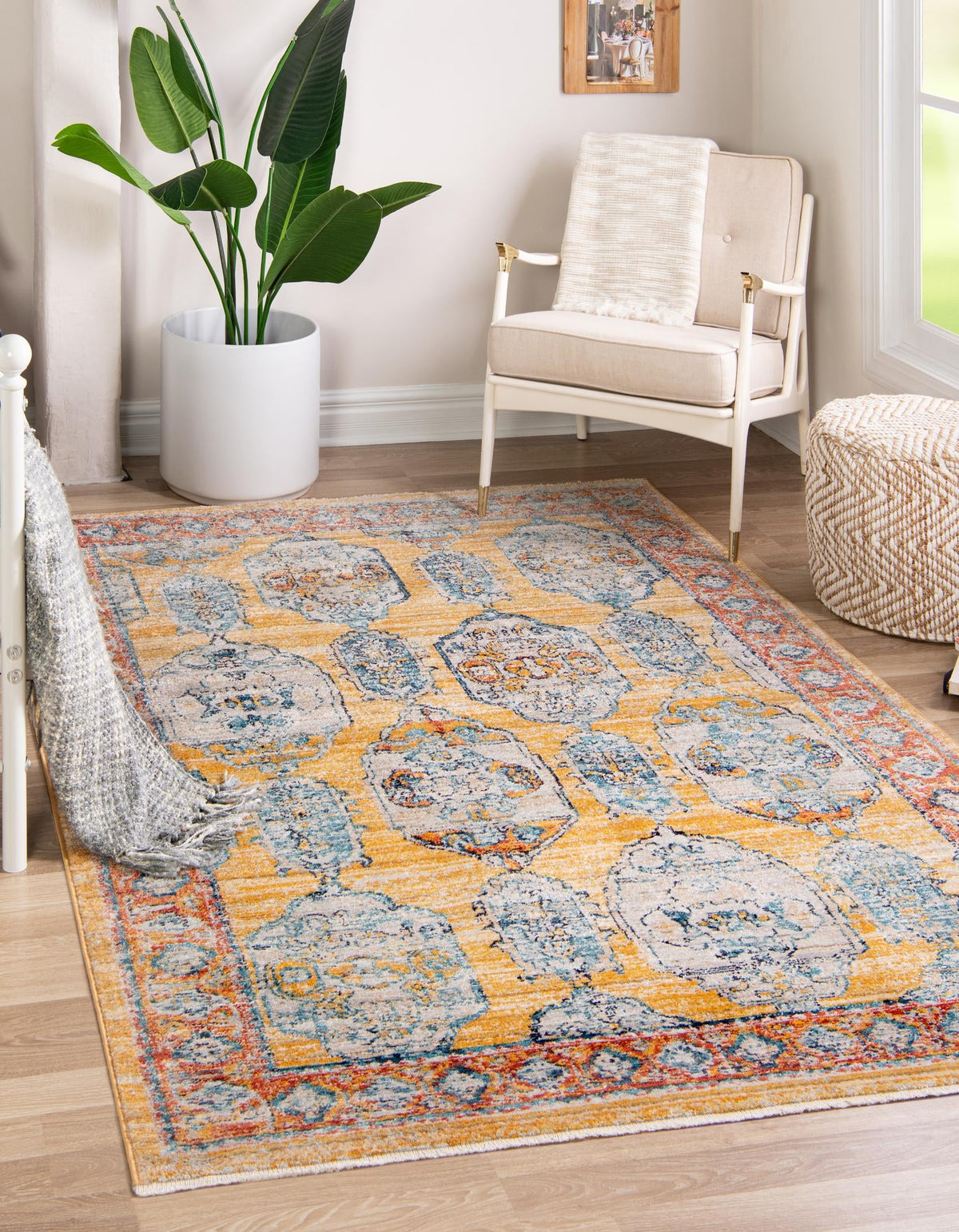Lola Bold Yellow & Blue Area Rug, room setting