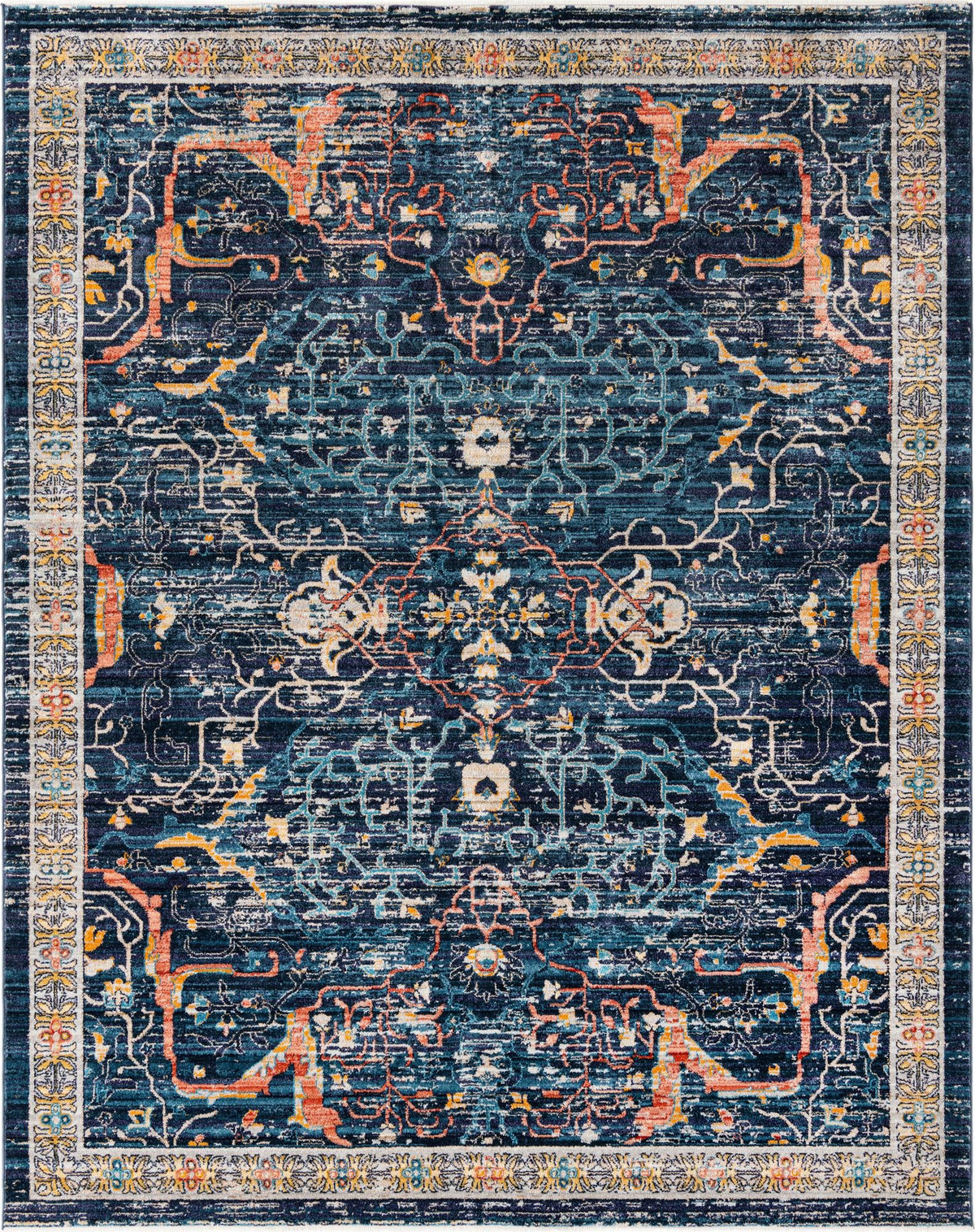 Lola Vivacious Navy Blue & Gray Area Rug, overhead view