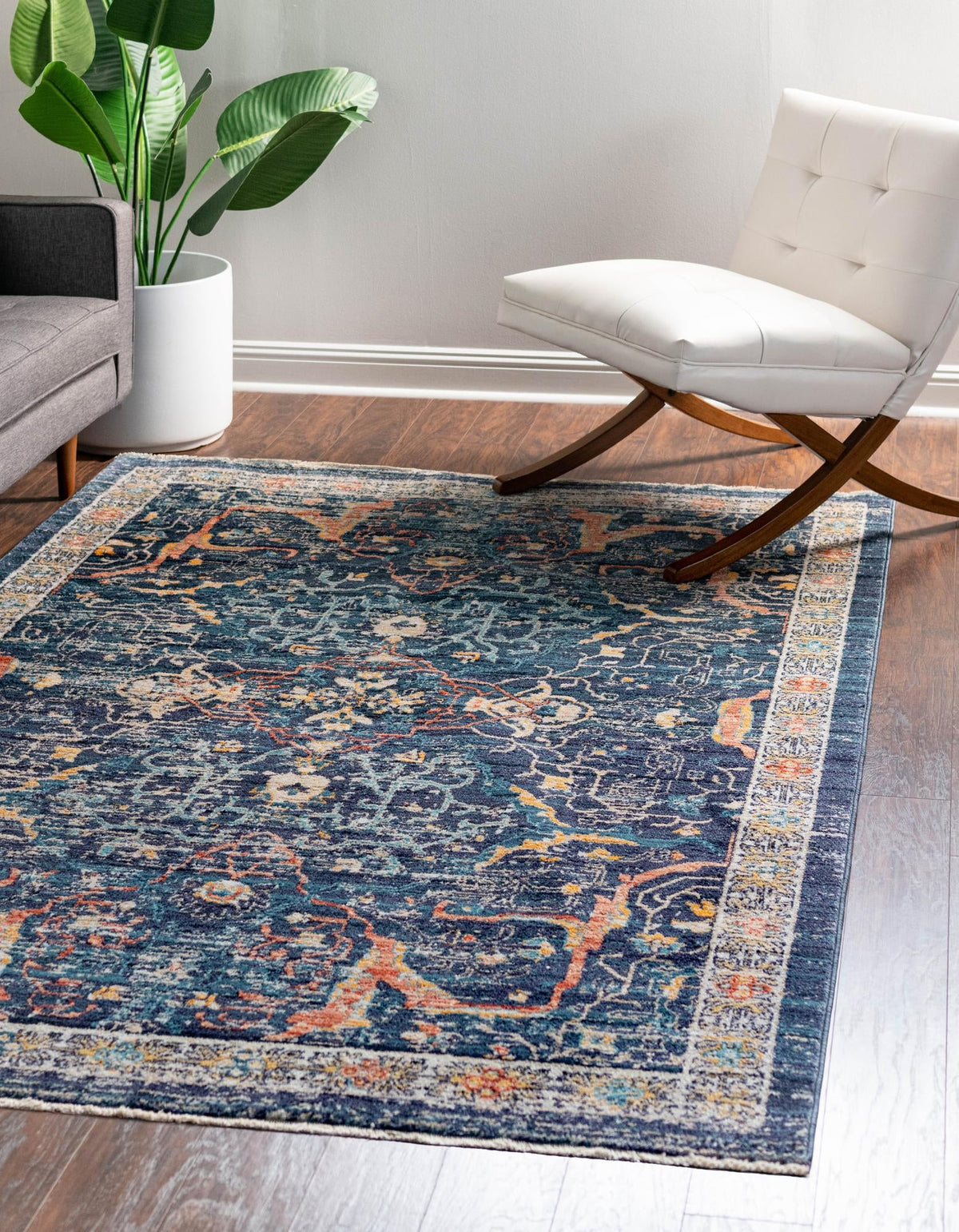 Lola Vivacious Navy Blue & Gray Area Rug, room setting