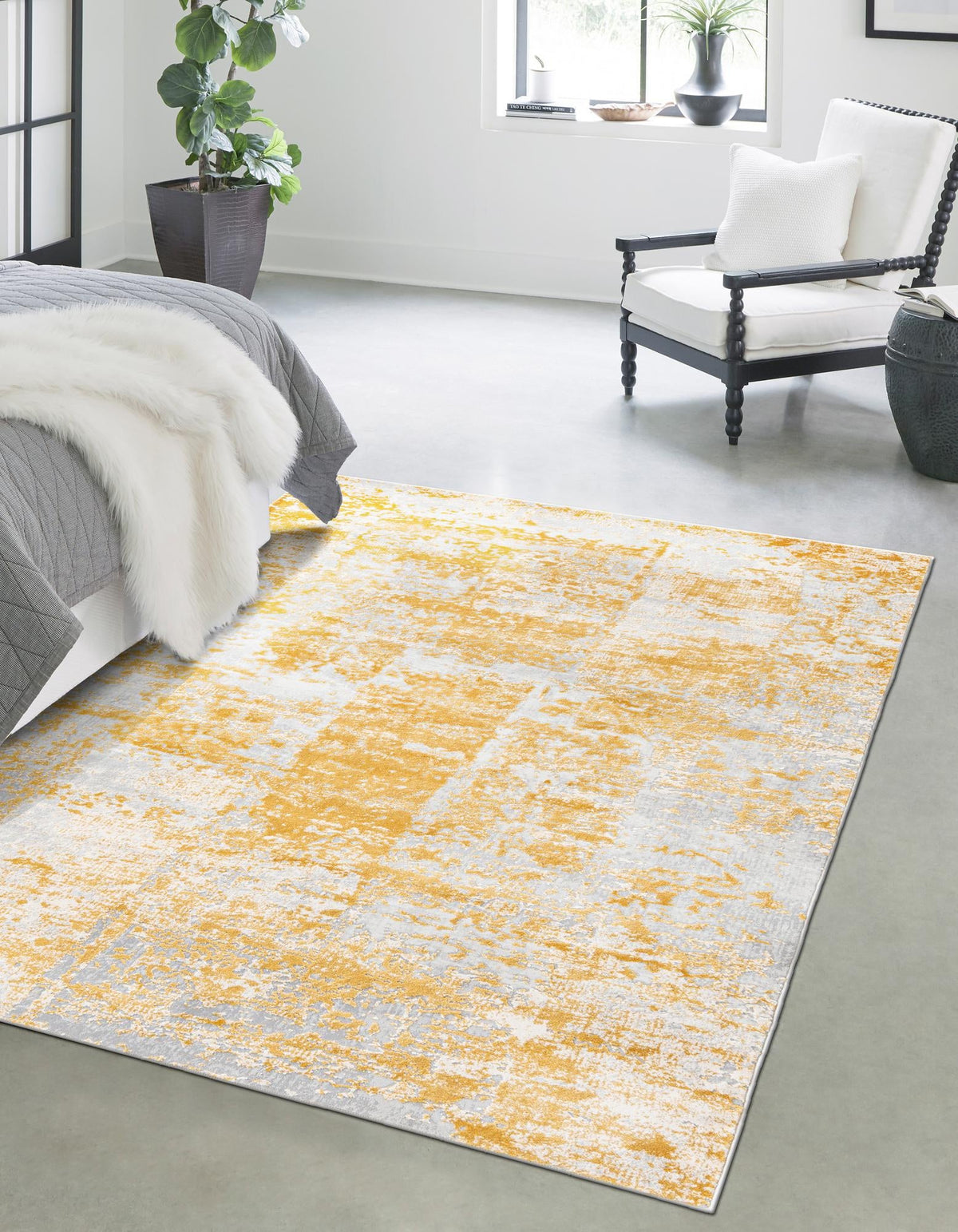Finsbury Elizabeth Yellow & Ivory Area Rug | Rectangle in room