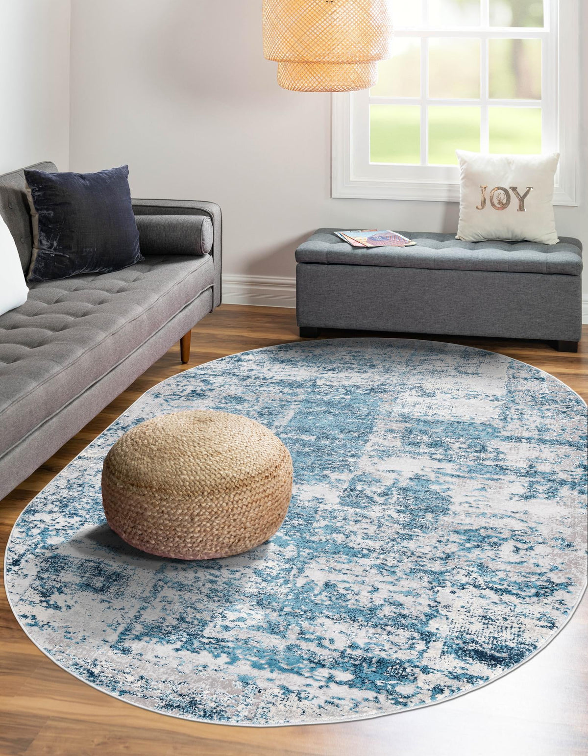 Finsbury Elizabeth Blue & Ivory Area Rug | Original same-design same-color lifestyle, different shape permitted