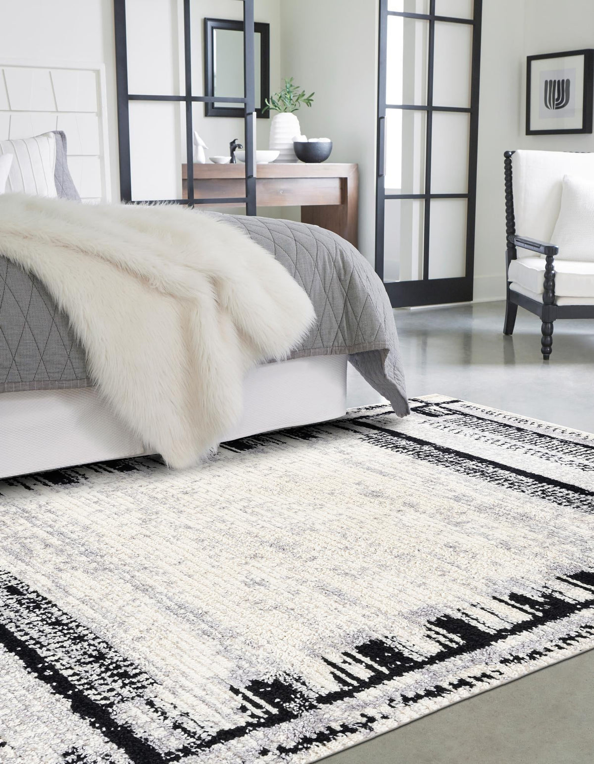 Tagine Donya Black and White & Gray Area Rug | Original same-design same-color lifestyle, different shape permitted