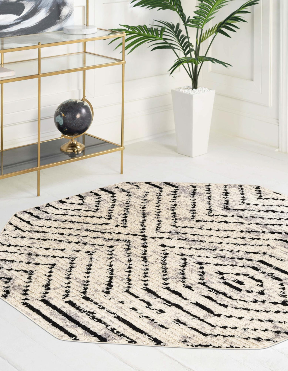 Tagine Safiya Black and White & Gray Area Rug | Original same-design same-color lifestyle, different shape permitted