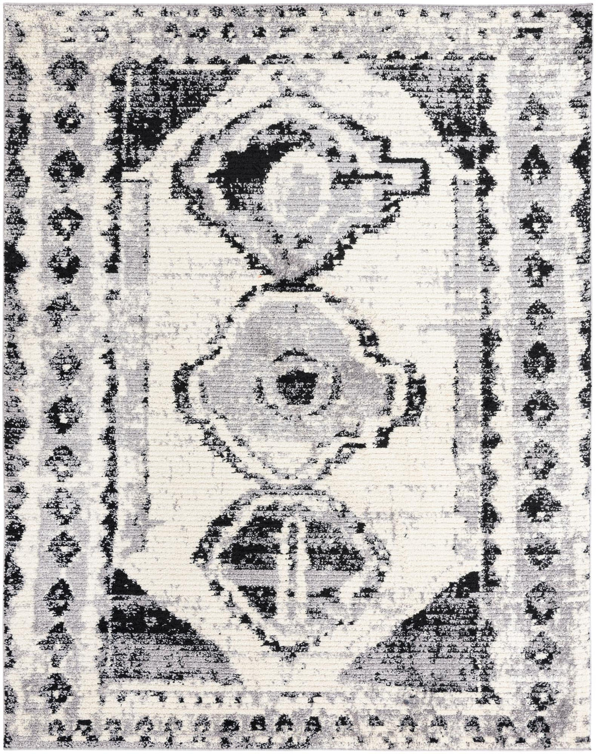 Tagine Soraya Black and White & Gray Area Rug, overhead view