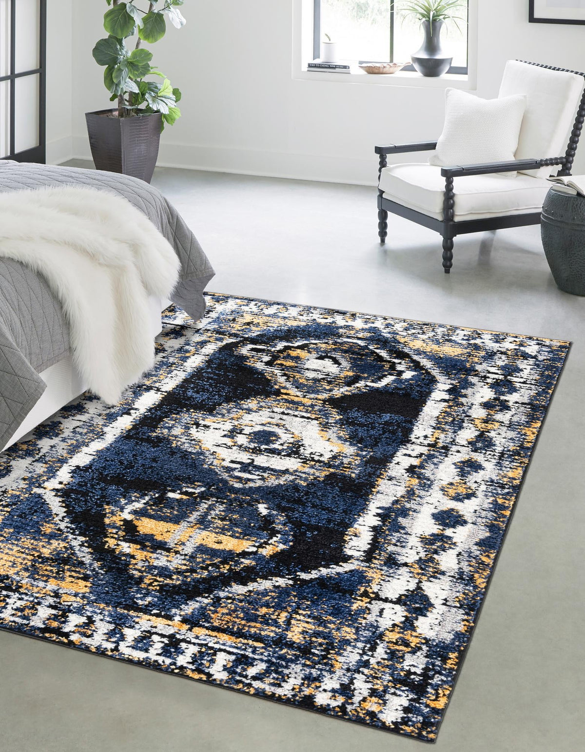 Tagine Soraya Blue & Gray Area Rug | Rectangle in room