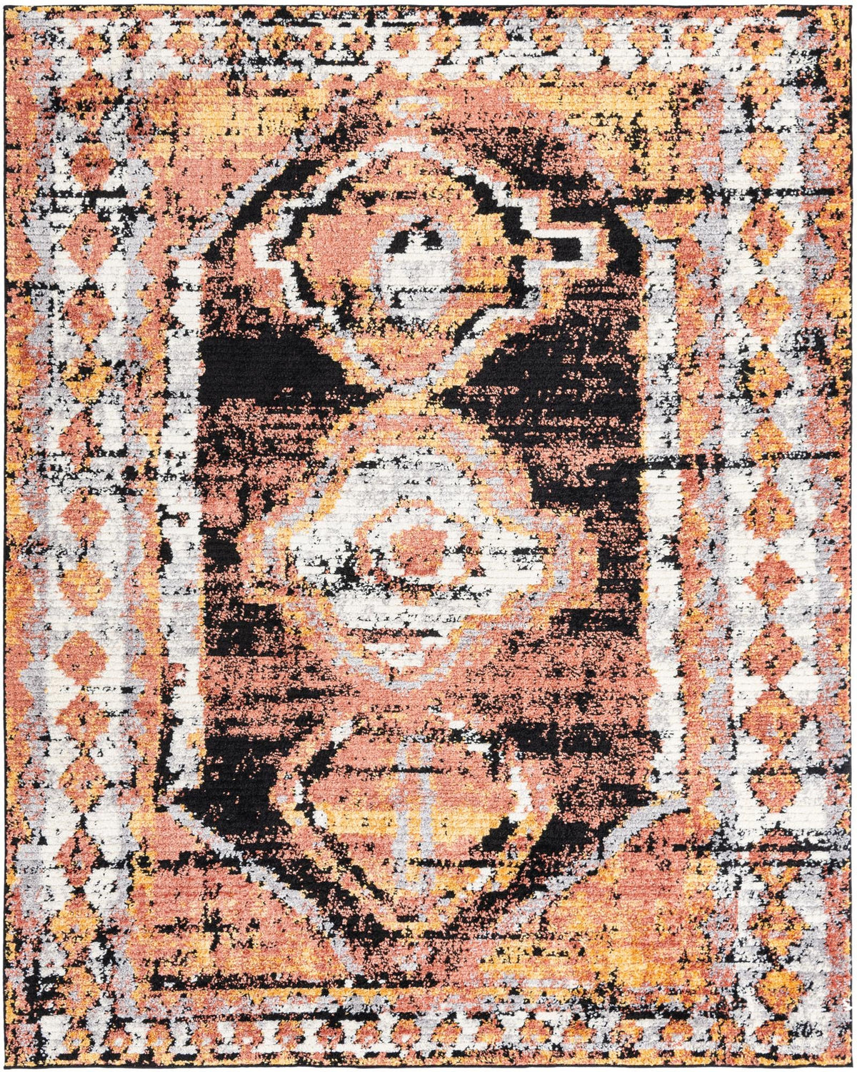 Tagine Soraya Terracotta & Black Area Rug, overhead view