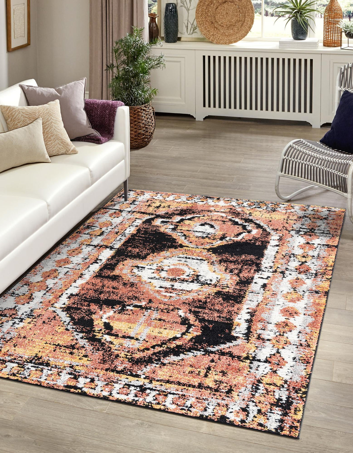 Tagine Soraya Terracotta & Black Area Rug, room setting