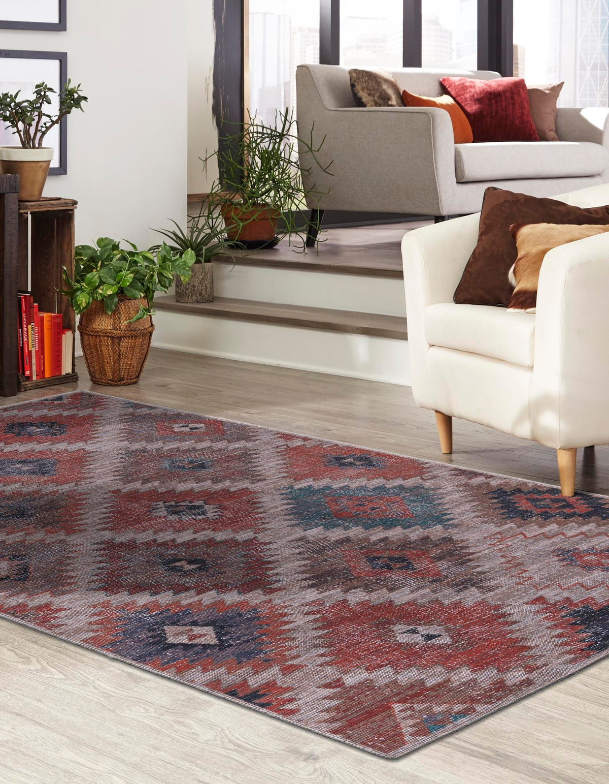 Sisu Tripura Rust Red & Beige & Navy Blue Area Rug | Original supplier photo 51