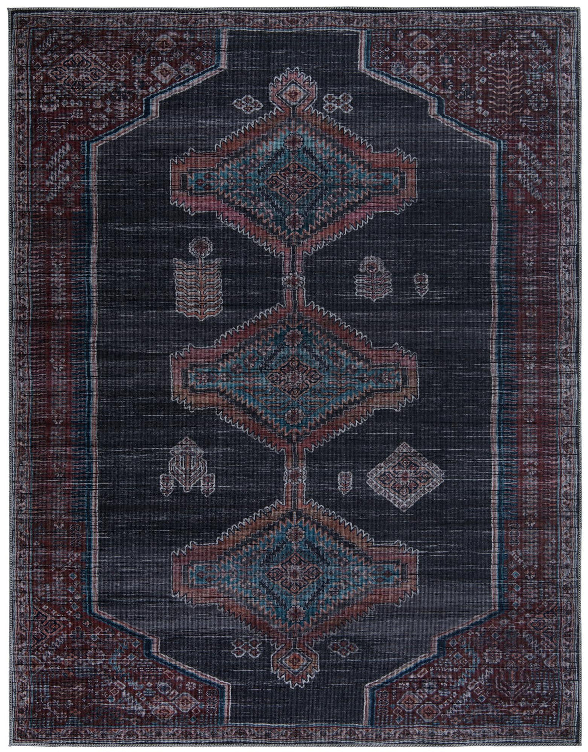 Sisu Mizoram Charcoal and Gray & Brown Area Rug, overhead view
