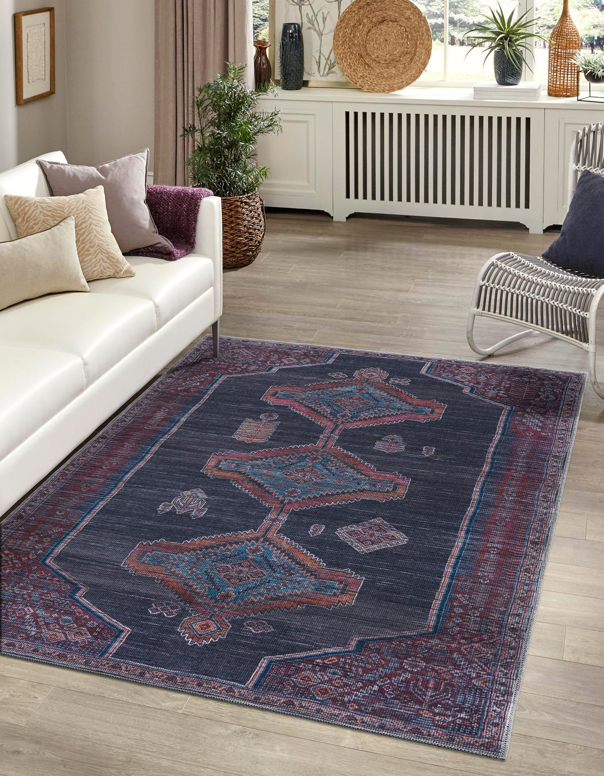 Sisu Mizoram Charcoal and Gray & Brown Area Rug, room setting