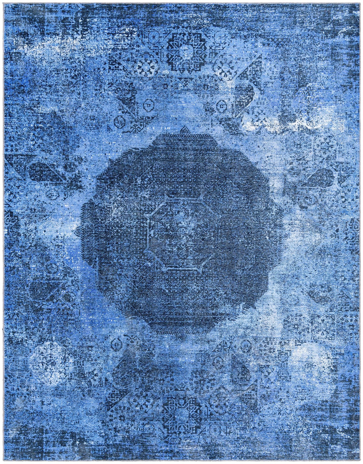 Yara Nayer Overdyed Blue & Blue Area Rug, overhead view