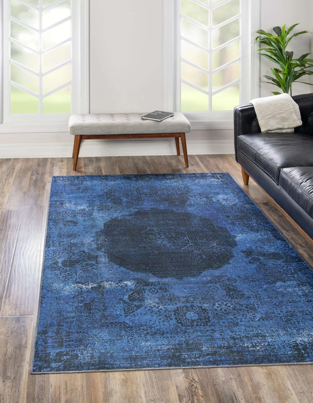 Yara Nayer Overdyed Blue & Blue Area Rug, room setting