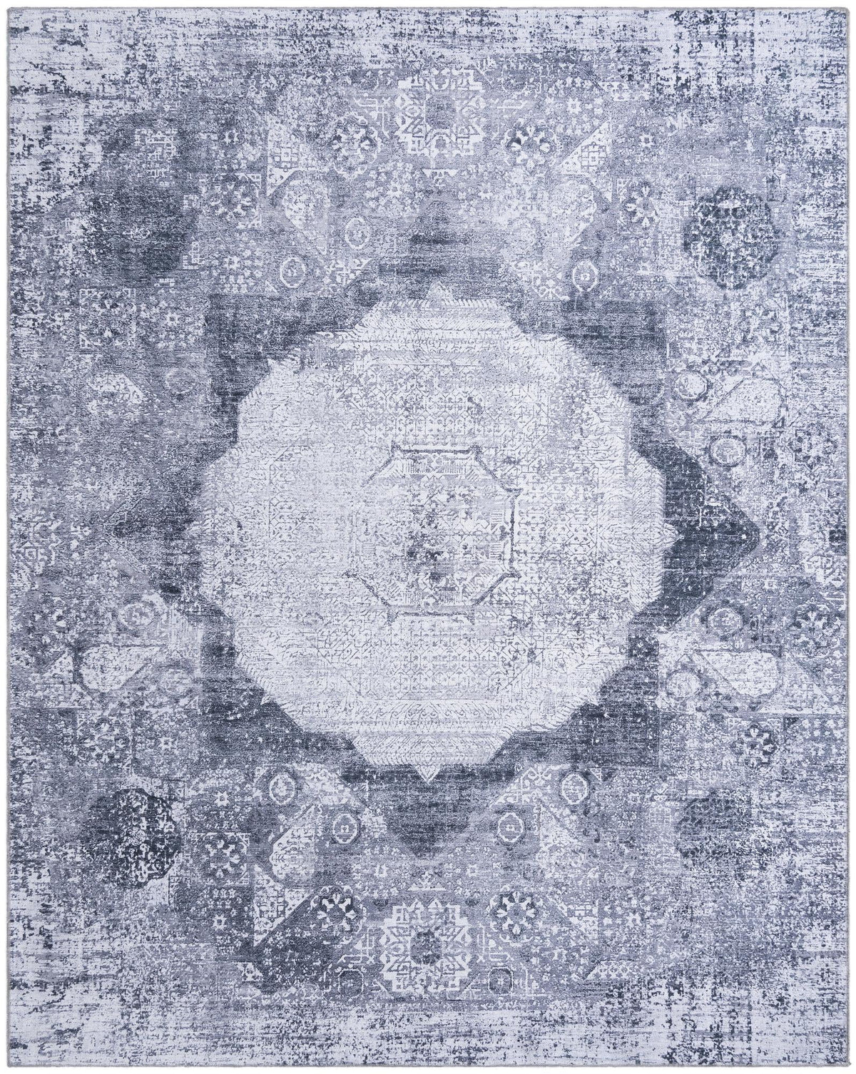 Yara Nayer Gray Ivory Area Rug, overhead view