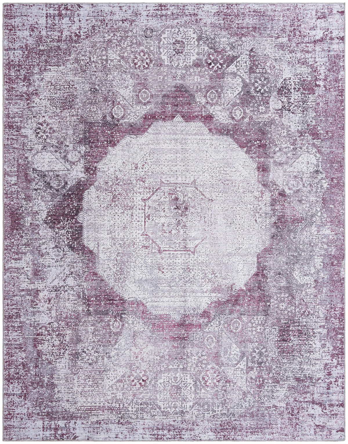 Yara Nayer Pink Ivory & Gray Area Rug, overhead view