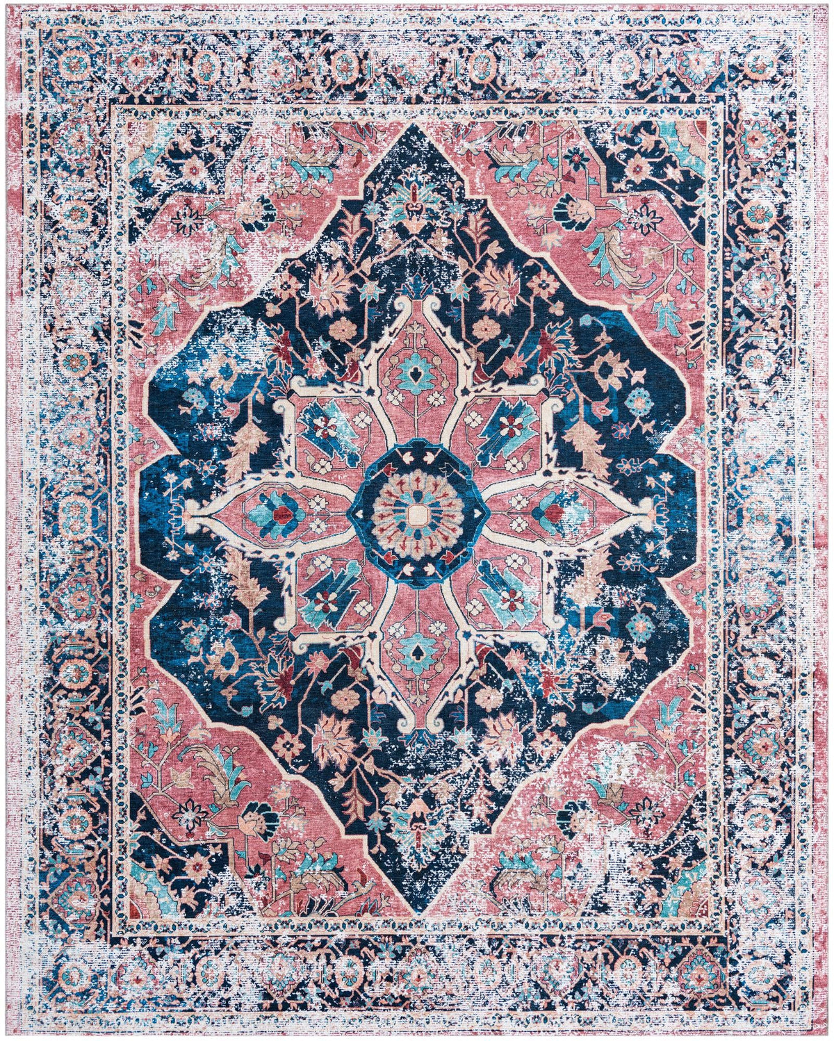 Yara Aramis Navy Blue & Beige Area Rug, overhead view