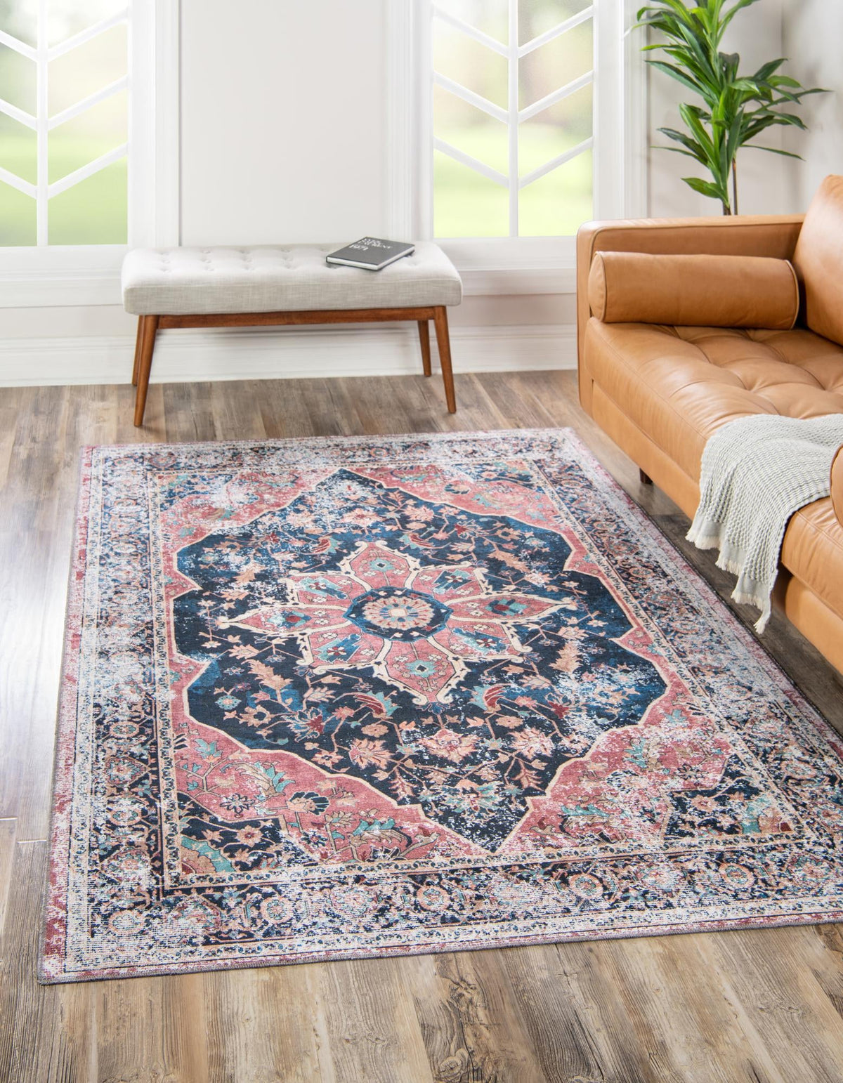 Yara Aramis Navy Blue & Beige Area Rug, room setting