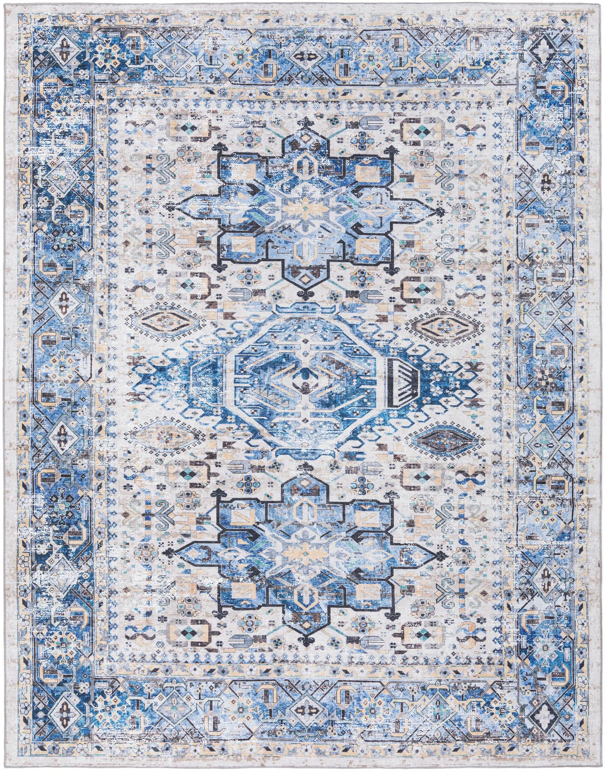 Yara Sunil Royal Blue & Blue Area Rug, overhead view