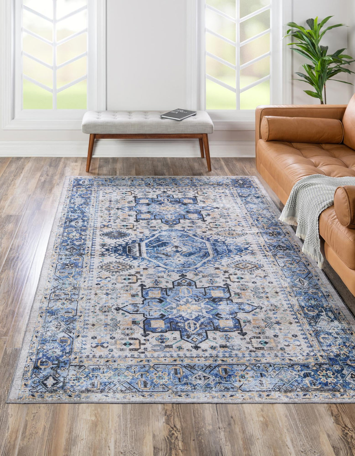 Yara Sunil Royal Blue & Blue Area Rug, room setting