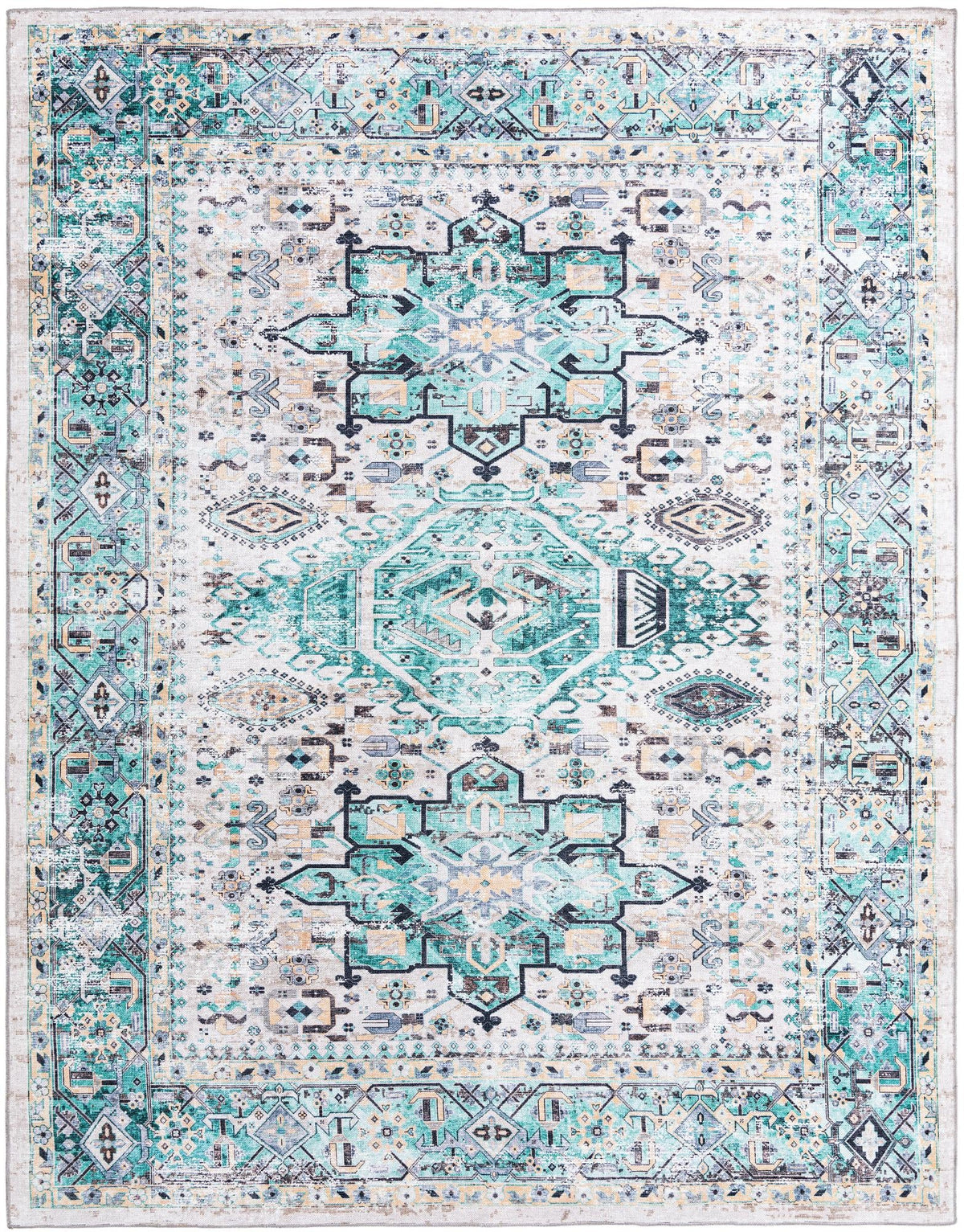 Yara Sunil Aqua Green & Blue Area Rug | Rectangle overhead | SKU 3182079