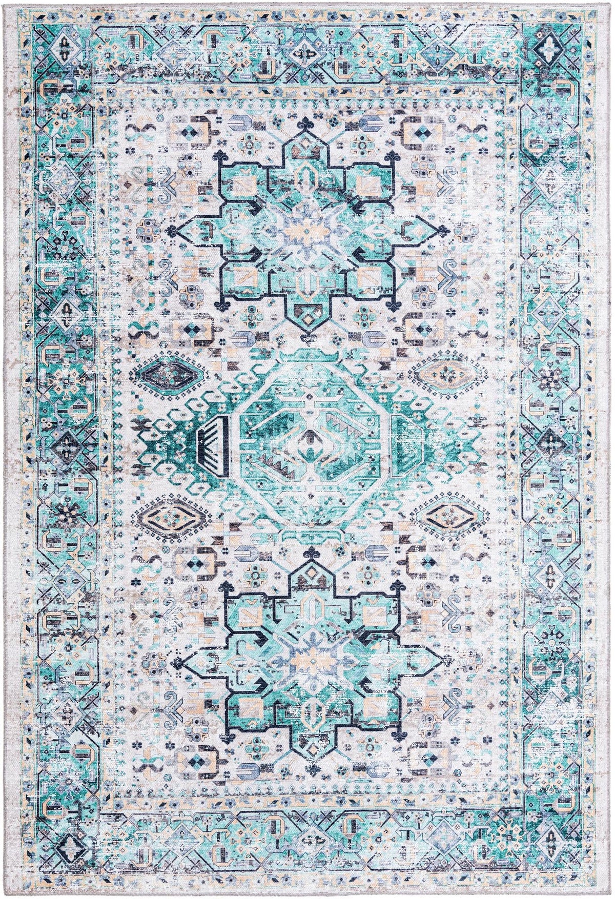 Yara Sunil Aqua Green & Blue Area Rug | Rectangle overhead alternative