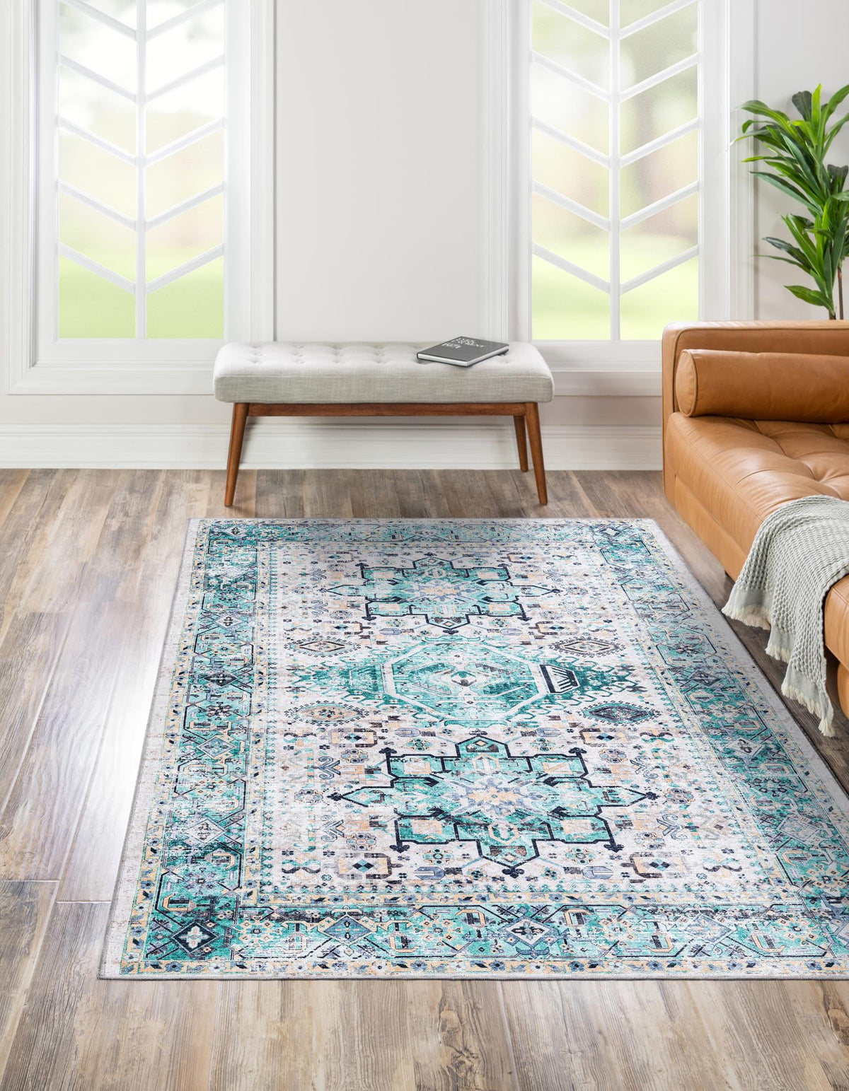 Yara Sunil Aqua Green & Blue Area Rug | Rectangle in room