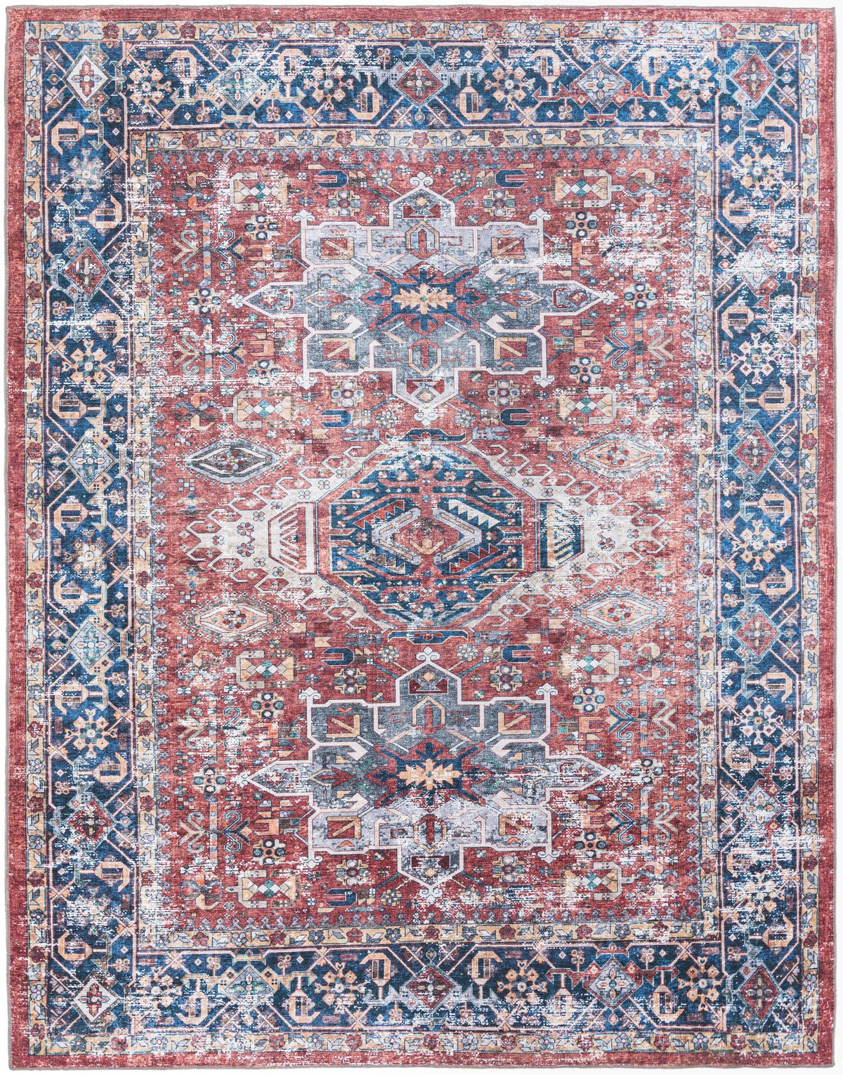 Yara Sunil Rust Red & Ivory Area Rug, overhead view