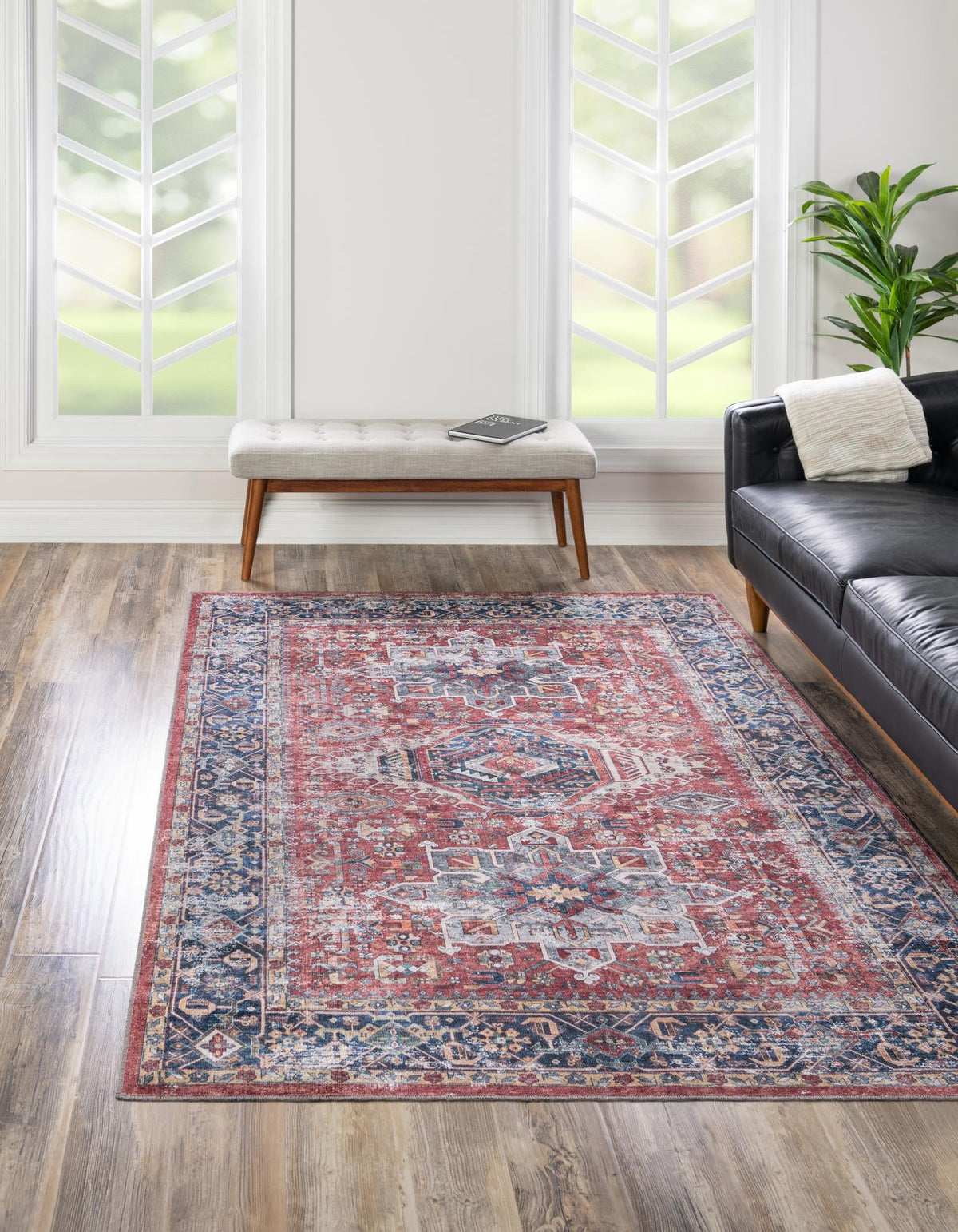 Yara Sunil Rust Red & Ivory Area Rug, room setting