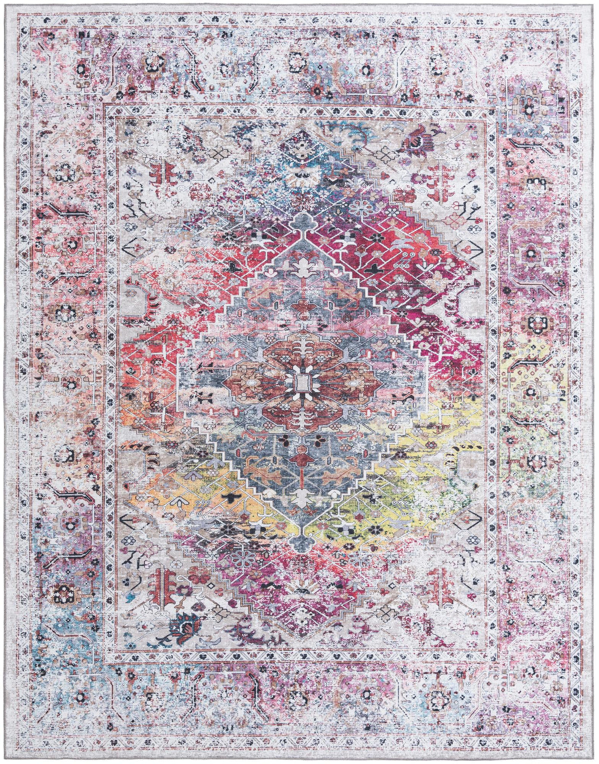 Yara Yash Multi & Ivory Area Rug, overhead view