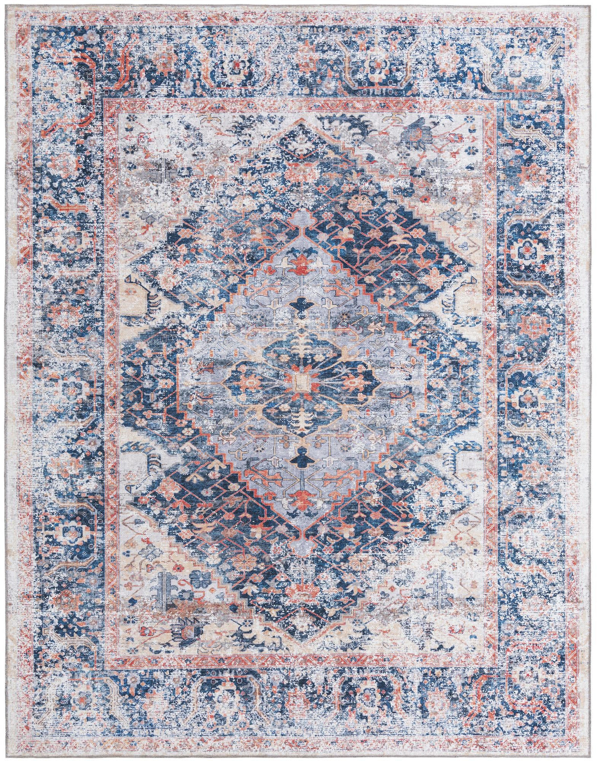 Yara Yash Navy Blue & Blue Area Rug, overhead view