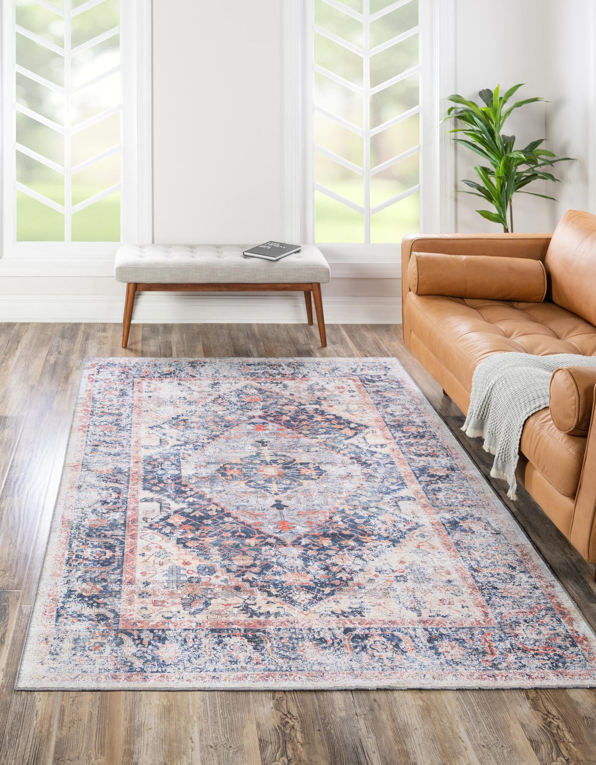 Yara Yash Navy Blue & Blue Area Rug, room setting