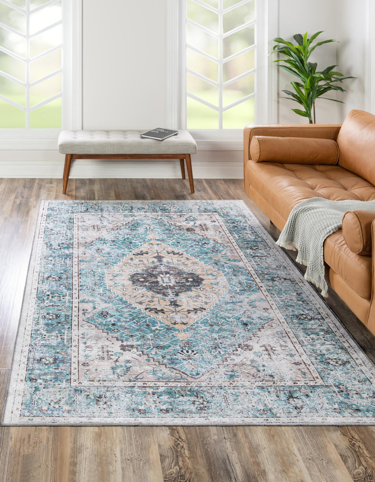 Yara Yash Seaglass & Ivory Area Rug | same-design same-color lifestyle (shape may vary)