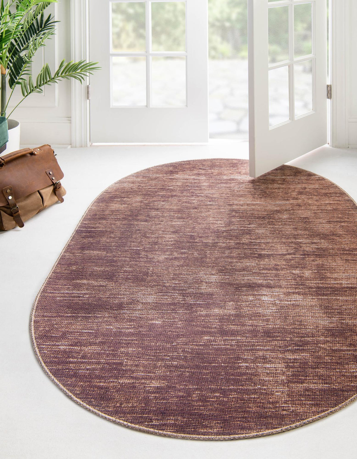 Asha Rosas Brown and Ivory Area Rug | Oval lifestyle room setting | brown and ivory