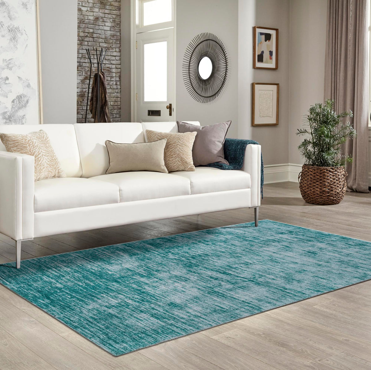 Asha Rosas Teal & Ivory Area Rug lifestyle Rectangle