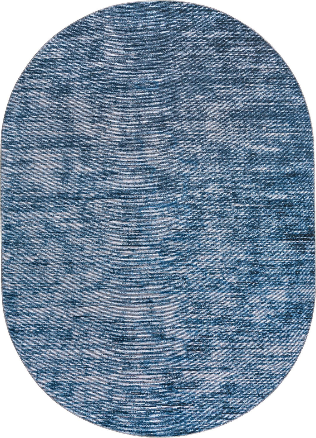 Asha Rosas Blue & Navy Blue Area Rug overhead Oval 7' 6" x 10' 6"