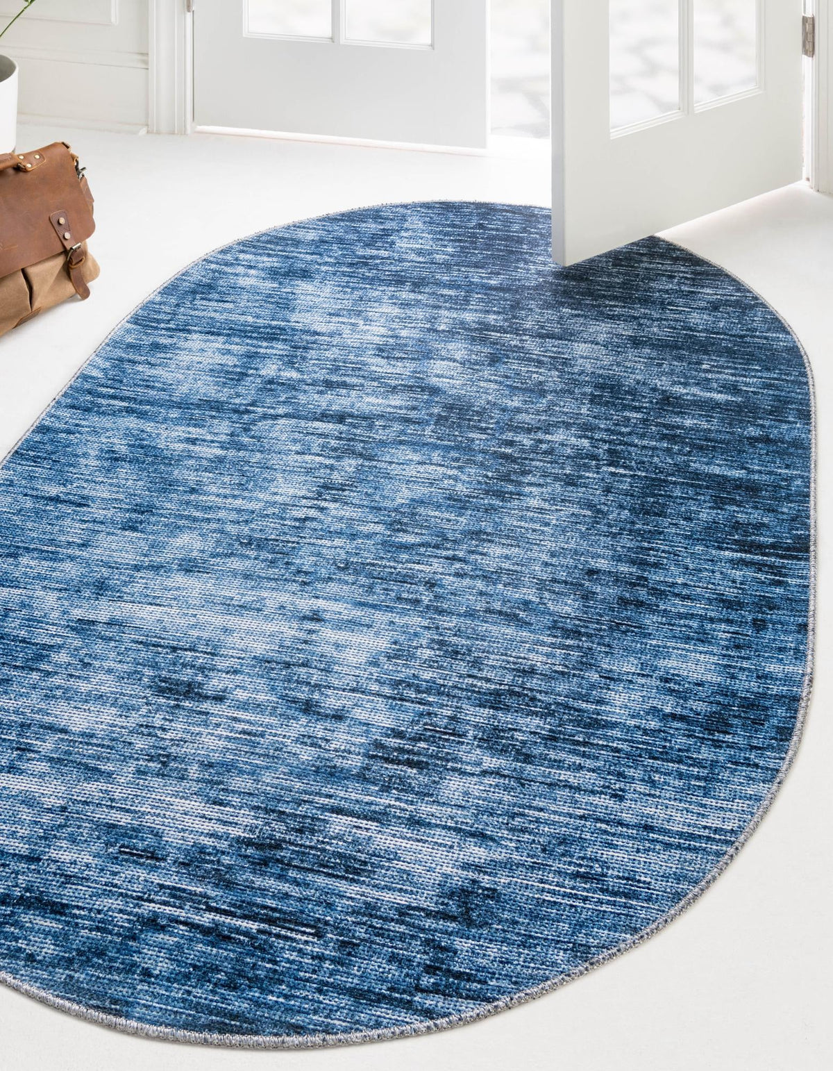 Asha Rosas Blue & Navy Blue Area Rug lifestyle Oval