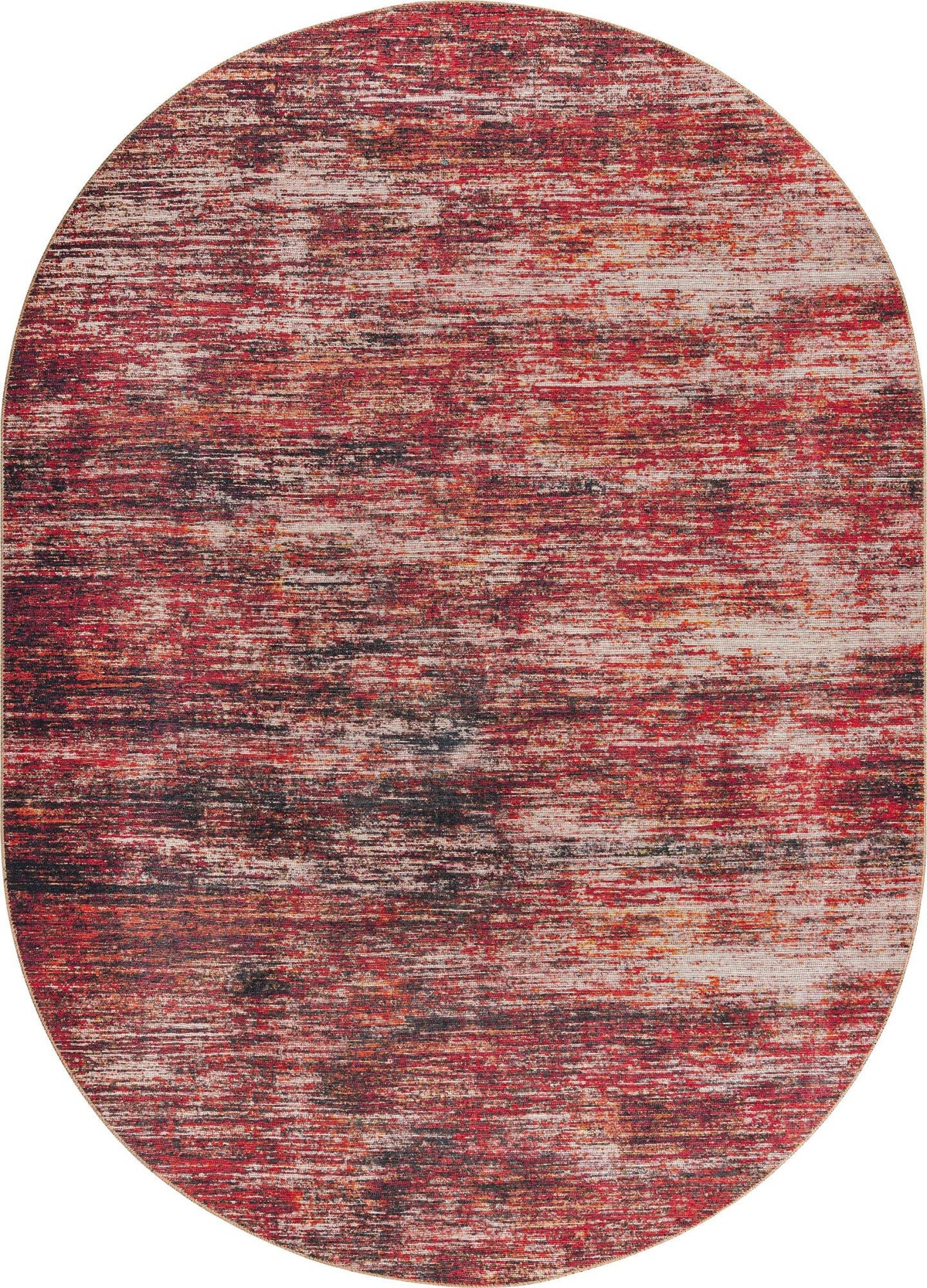 Asha Rosas Rust Red & Ivory Area Rug overhead Oval 7' 6" x 10' 6"