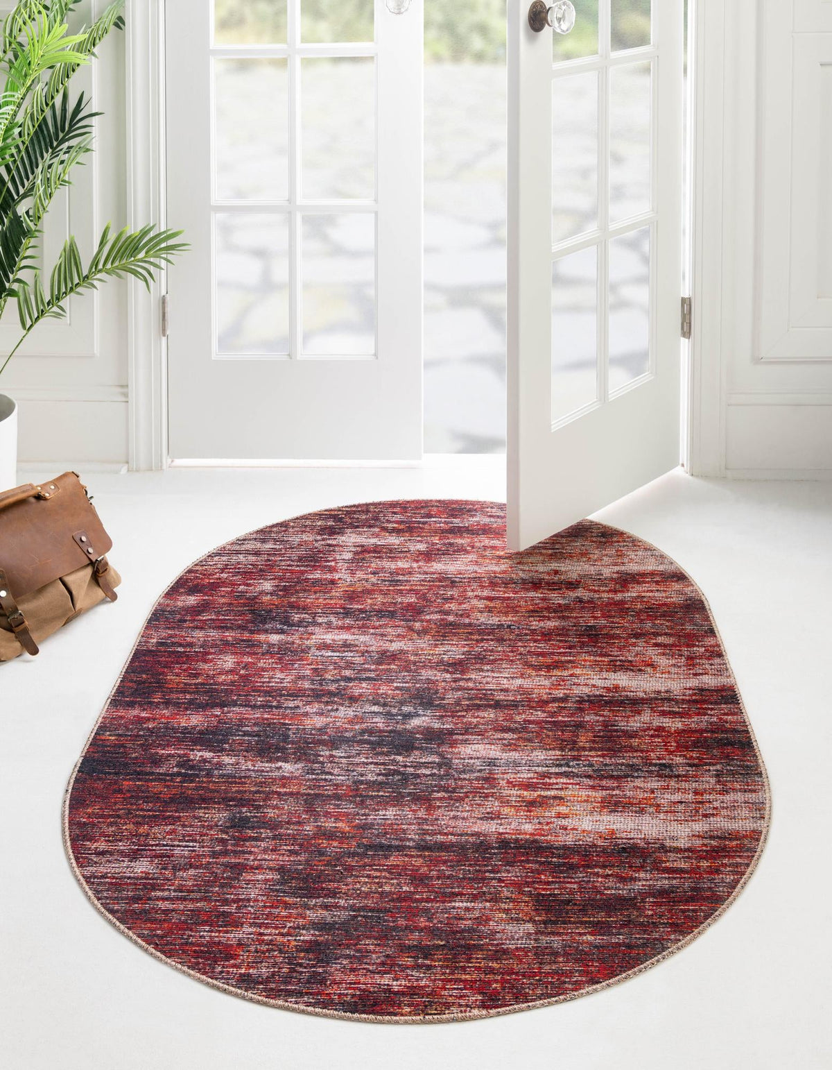 Asha Rosas Rust Red & Ivory Area Rug lifestyle Oval