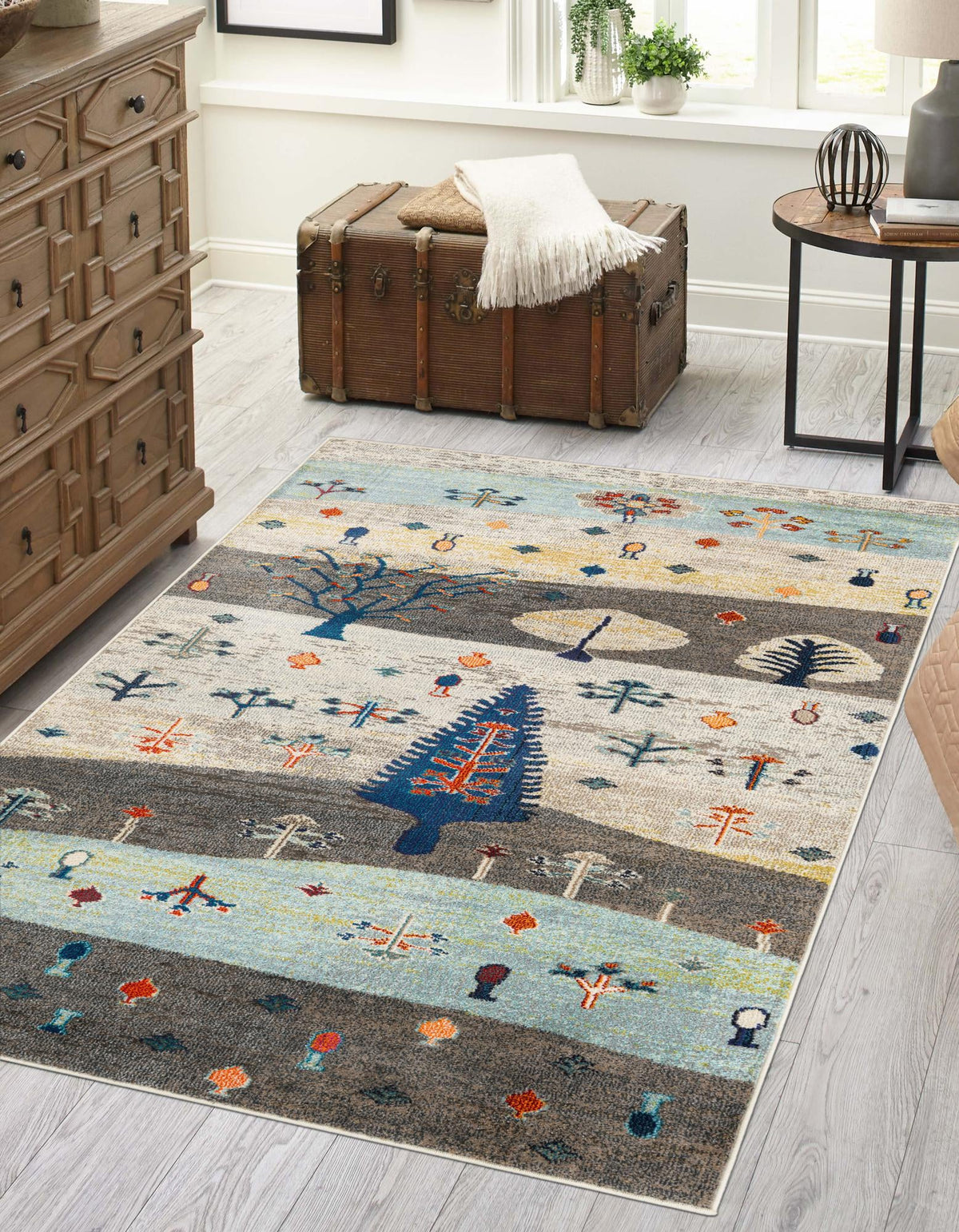 Vivid Gary Ivory Gray Blue & Light Blue Area Rug lifestyle Rectangle