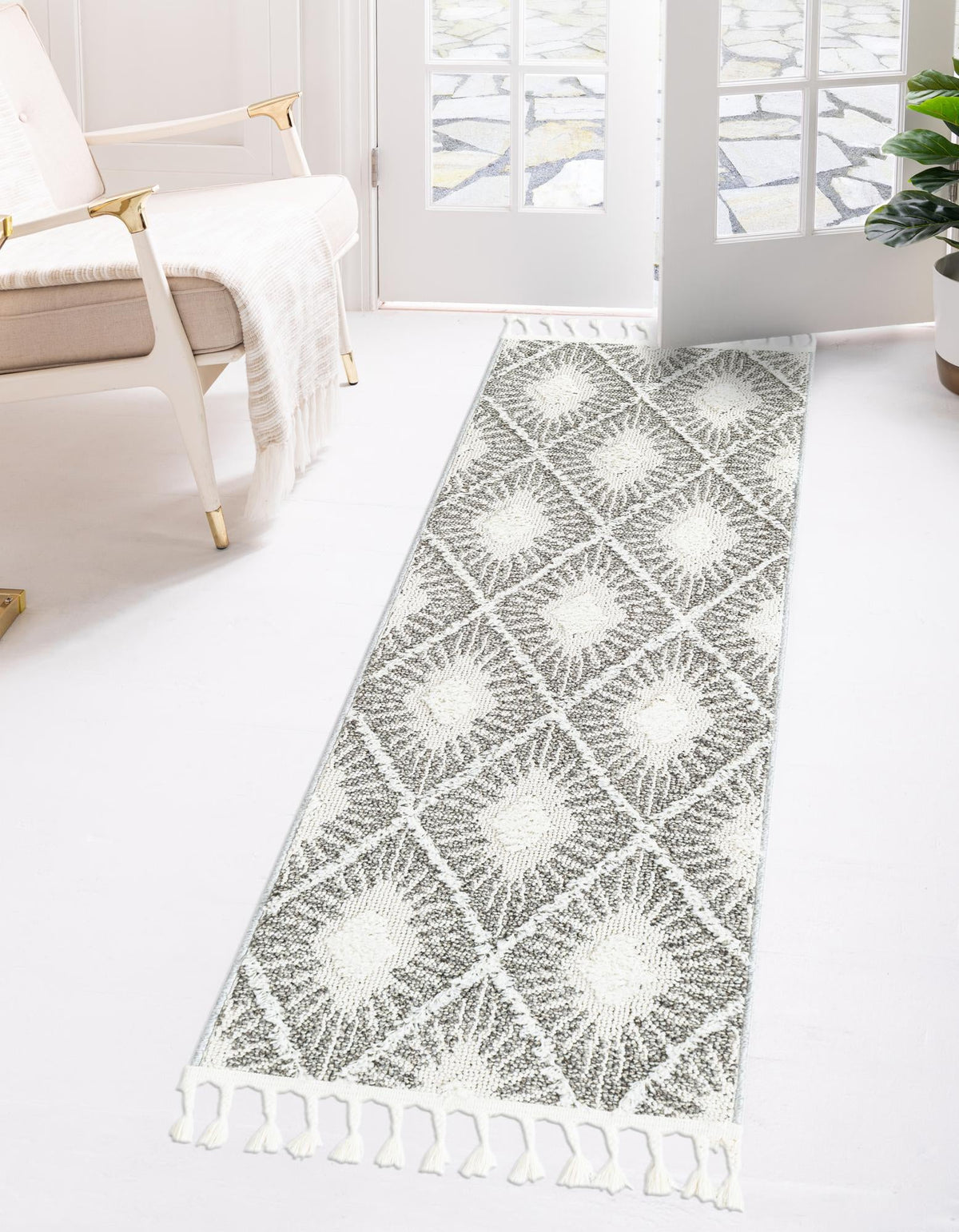 Boho Lilah Gray Ivory Area Rug | Original same-design same-color lifestyle, different shape permitted