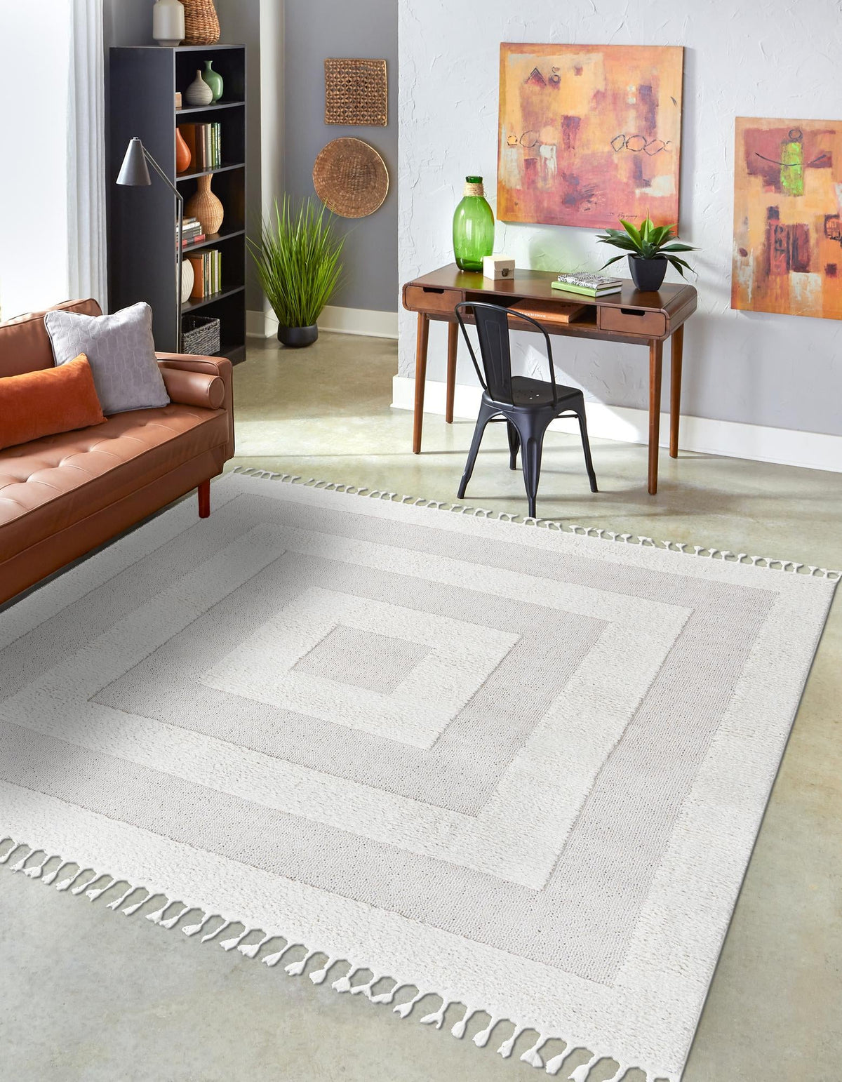 Boho Mimi Ivory & Gray Area Rug | Same-design and same-color lifestyle photo (shape may differ) 