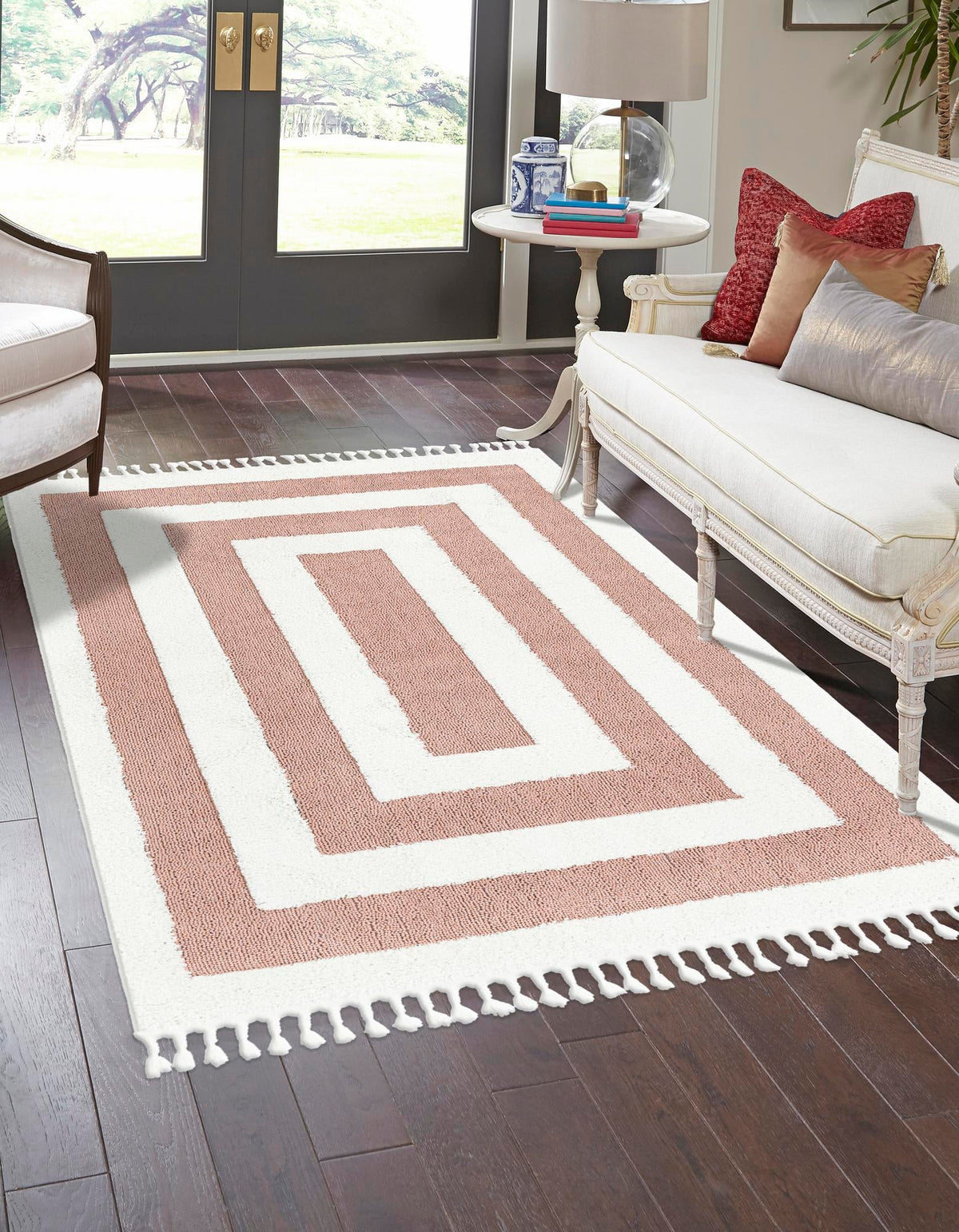 Boho Mimi Pink & Ivory Area Rug lifestyle Rectangle
