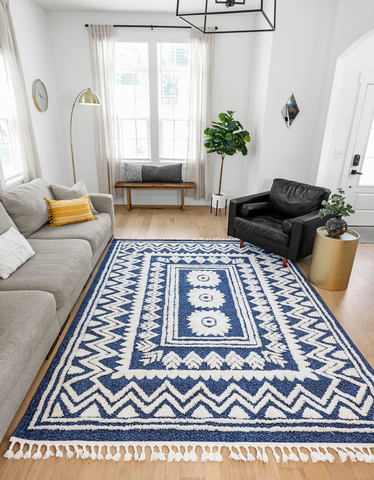 Boho Becca Blue & Ivory Area Rug | Rectangle in room