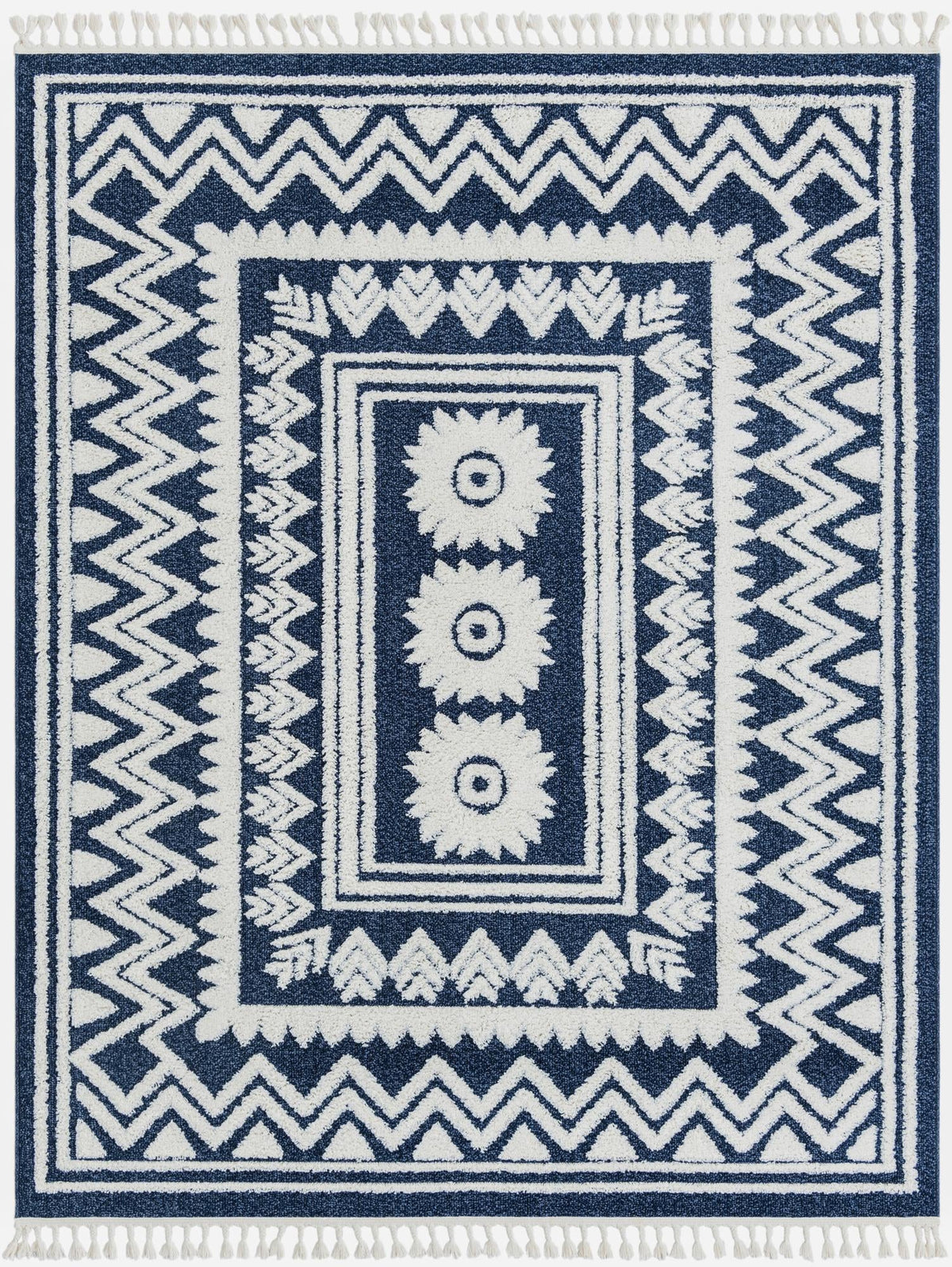 Boho Becca Blue & Ivory Area Rug | Rectangle overhead | SKU 3188654