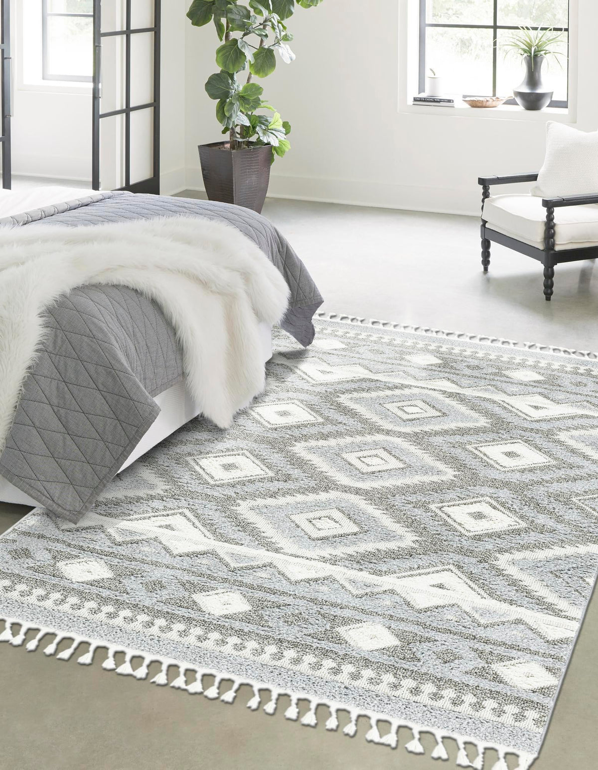 Boho Gigi Gray & Ivory Area Rug | Rectangle in room