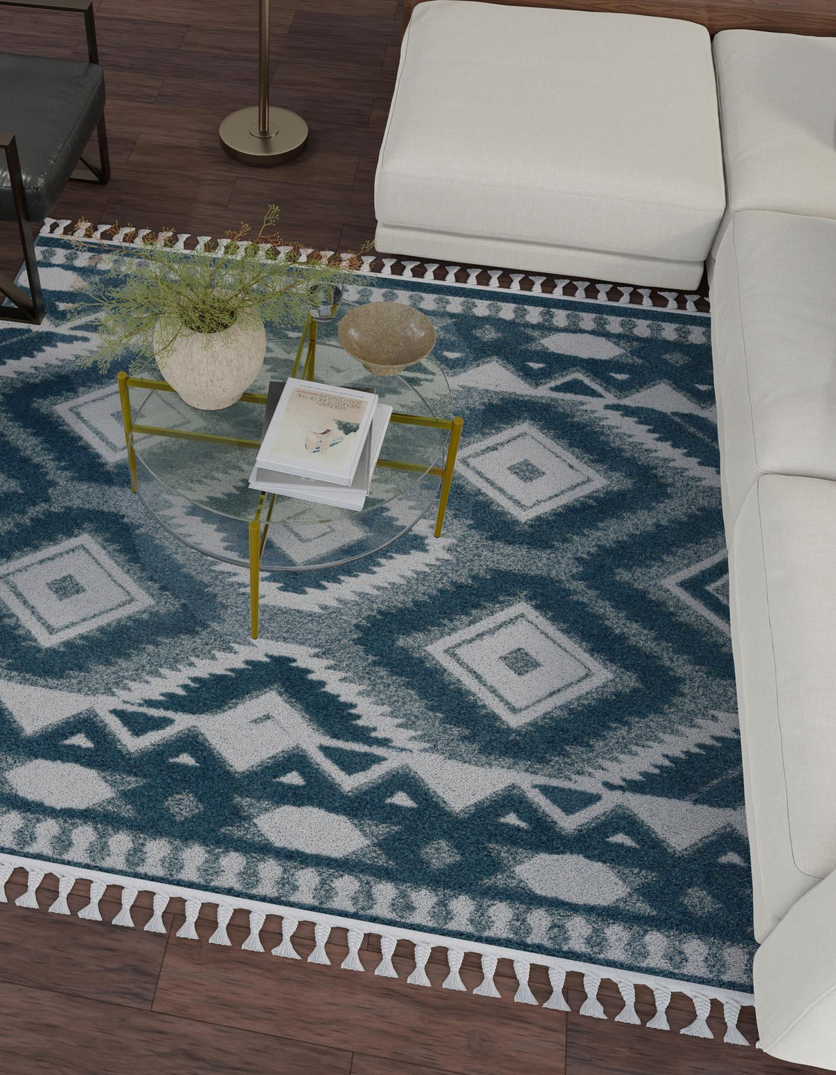 Boho Gigi Blue & Ivory Area Rug | Original same-design same-color lifestyle, different shape permitted