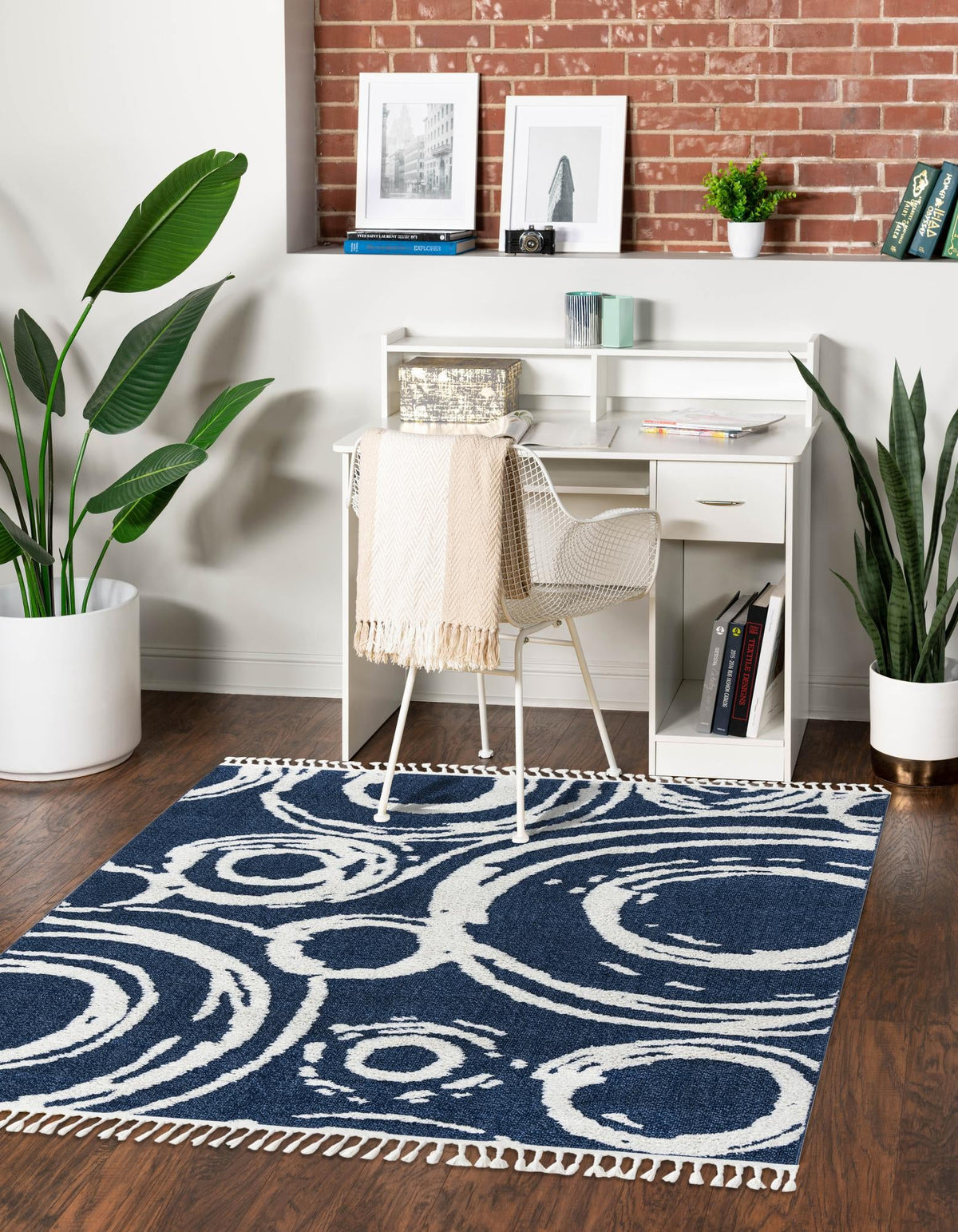 Boho Sas Blue & Ivory Area Rug | Original same-design same-color lifestyle, different shape permitted