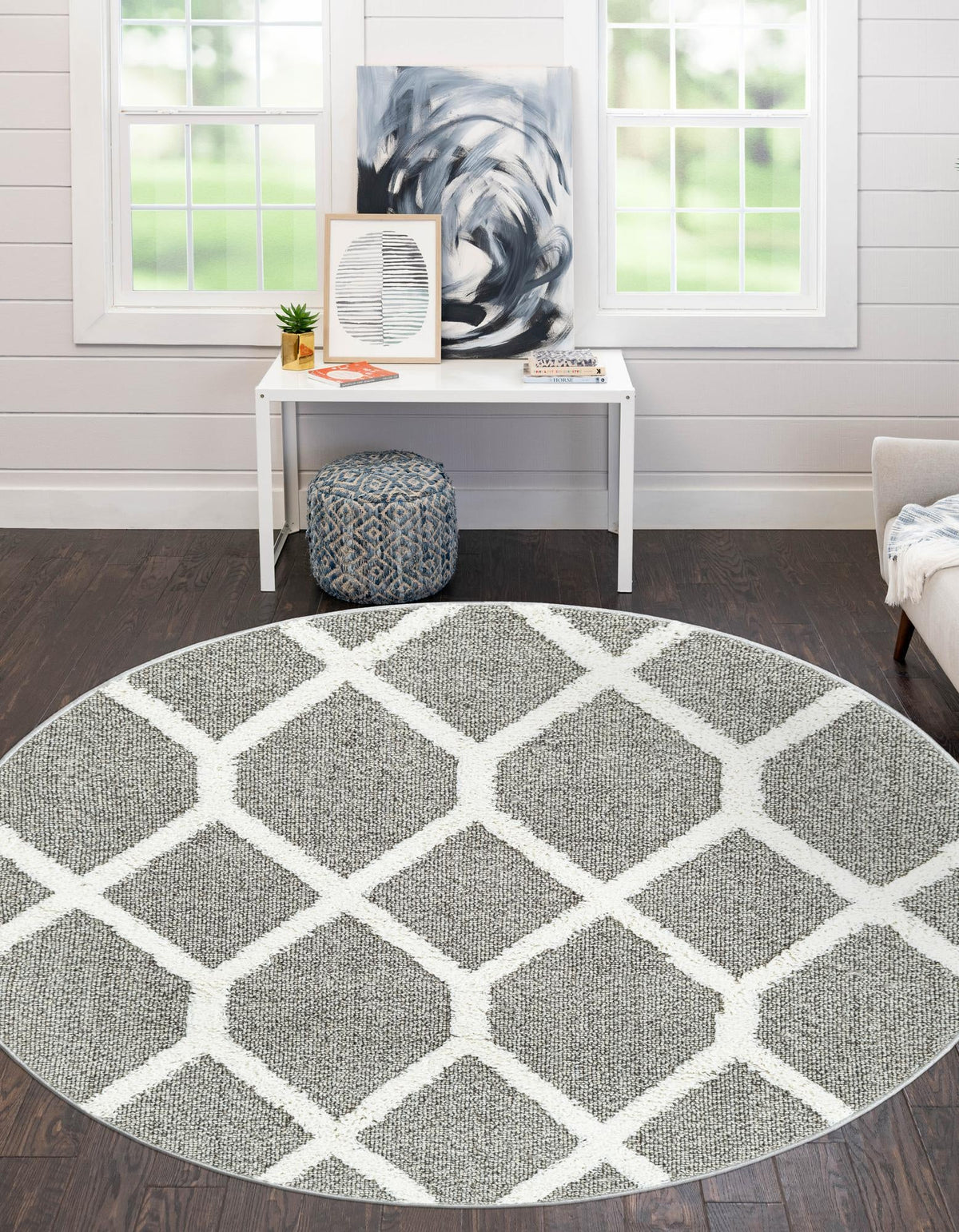 Boho Tiffany Gray & Ivory Area Rug | Original same-design same-color lifestyle, different shape permitted