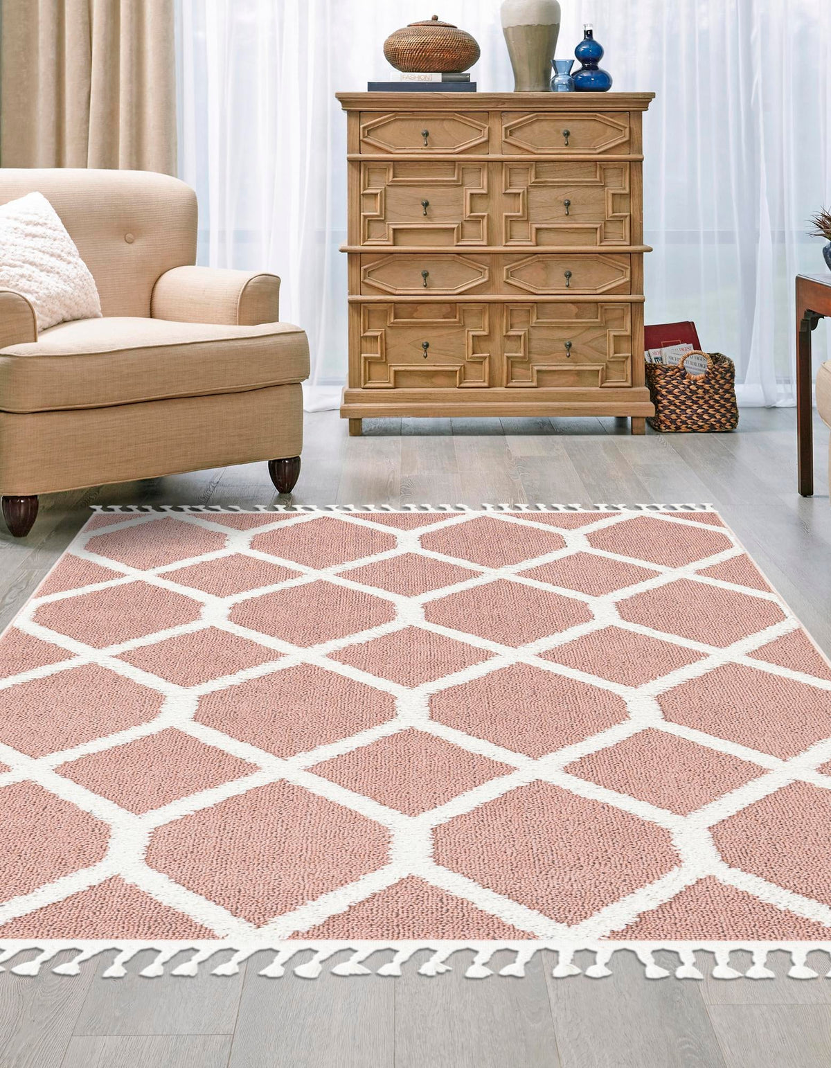 Boho Tiffany Pink & Ivory Area Rug lifestyle Rectangle