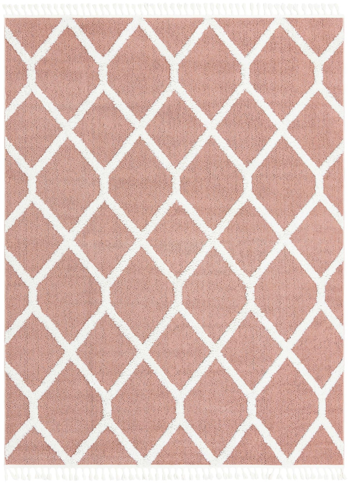 Boho Tiffany Pink & Ivory Area Rug overhead Rectangle 7' 10" x 10'